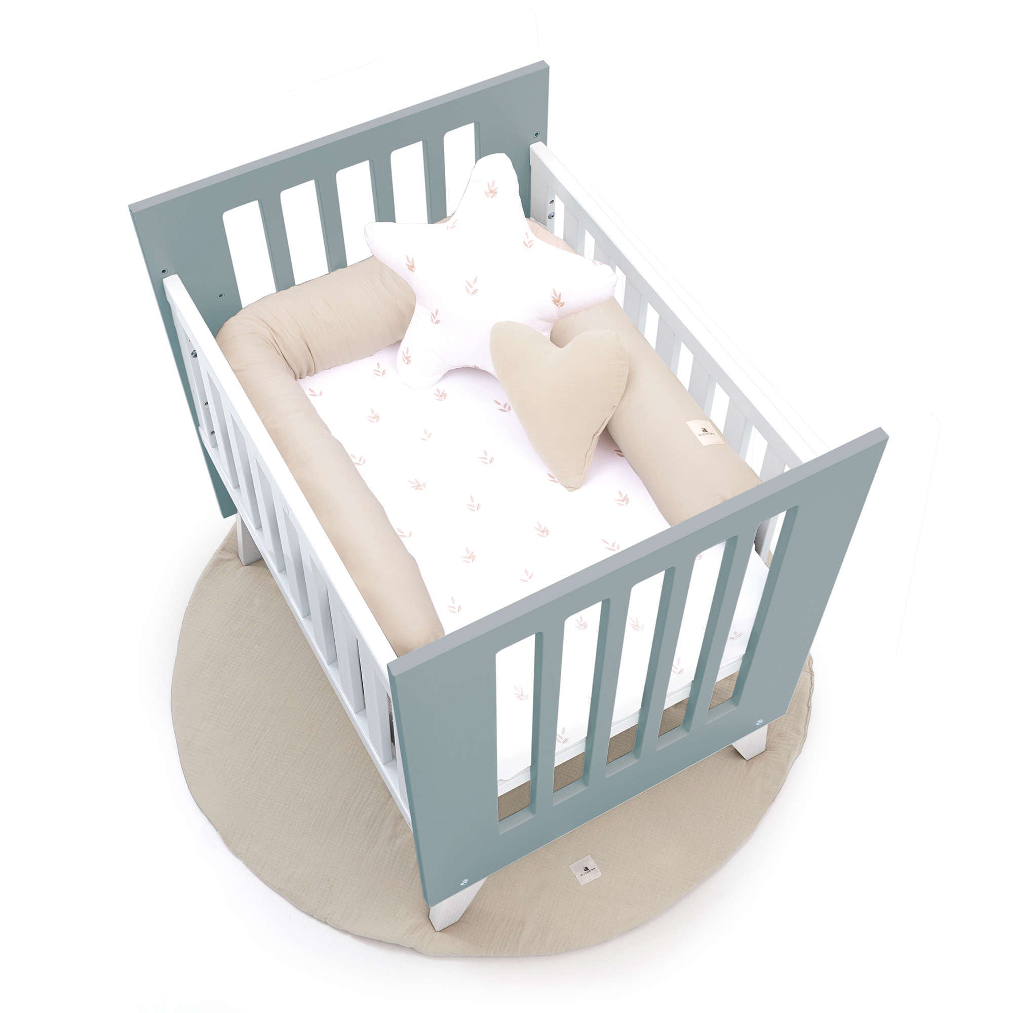 Minicuna 60x80 cm para colecho (5en1) blanca/verde eucalipto · Nexo Uno Eucalyptus C187A-M7757