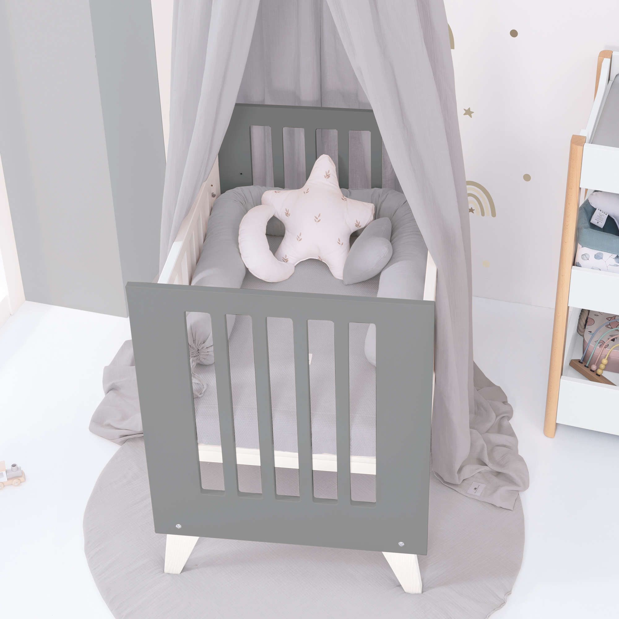 Minicuna y cuna todo en uno (7en1) blanca/antracita · Nexo Tre Antracita C187T-M7758