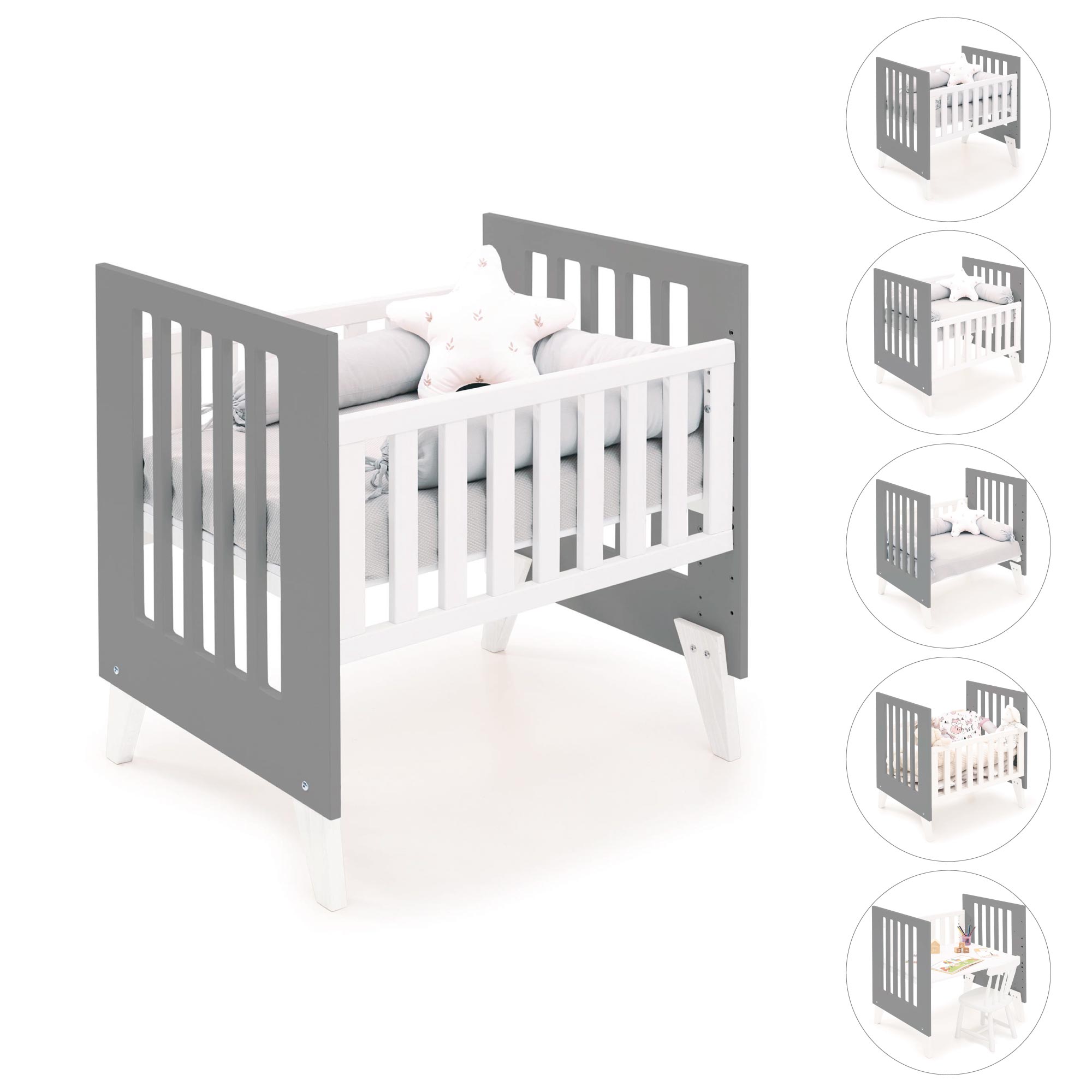 Minicuna 60x80 cm para colecho (5en1) blanca/antracita · Nexo Uno Antracita C187A-M7758