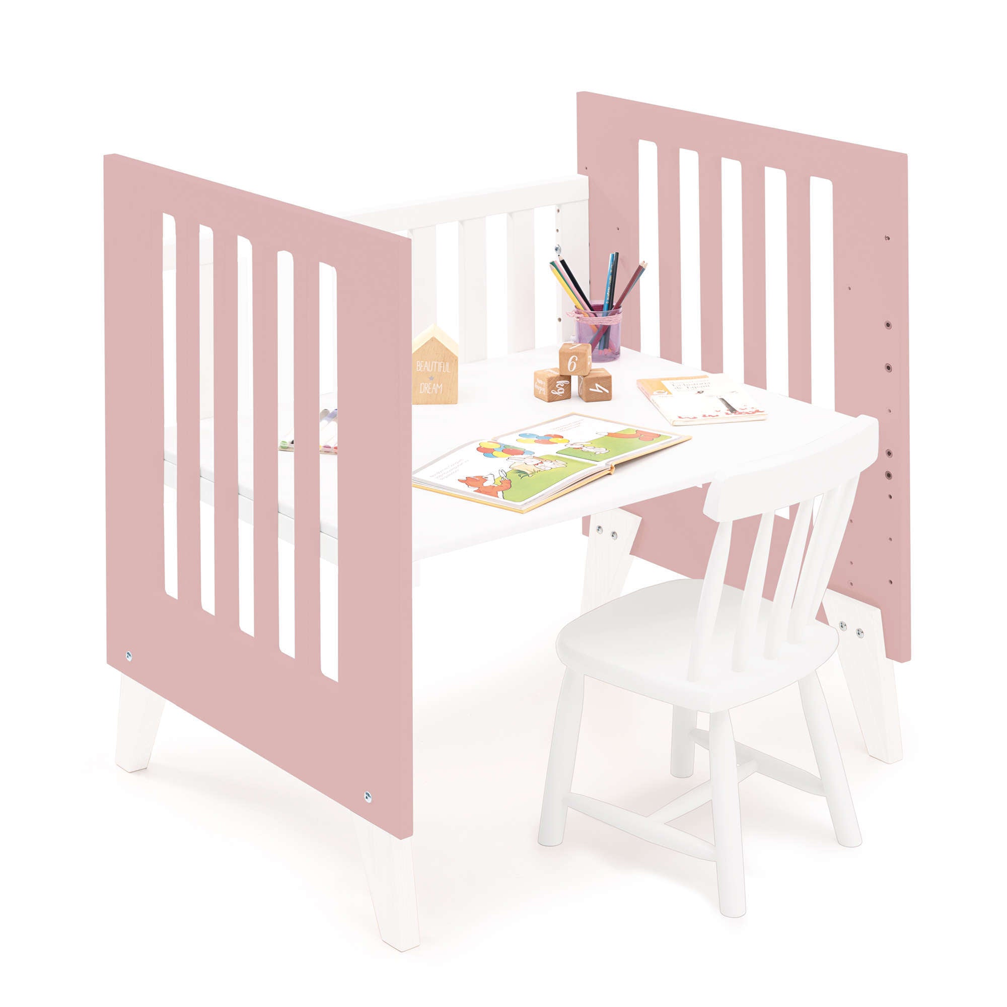 Minicuna y cuna todo en uno (7en1) blanca/rosa · Nexo Tre Quarzo C187T-M7759