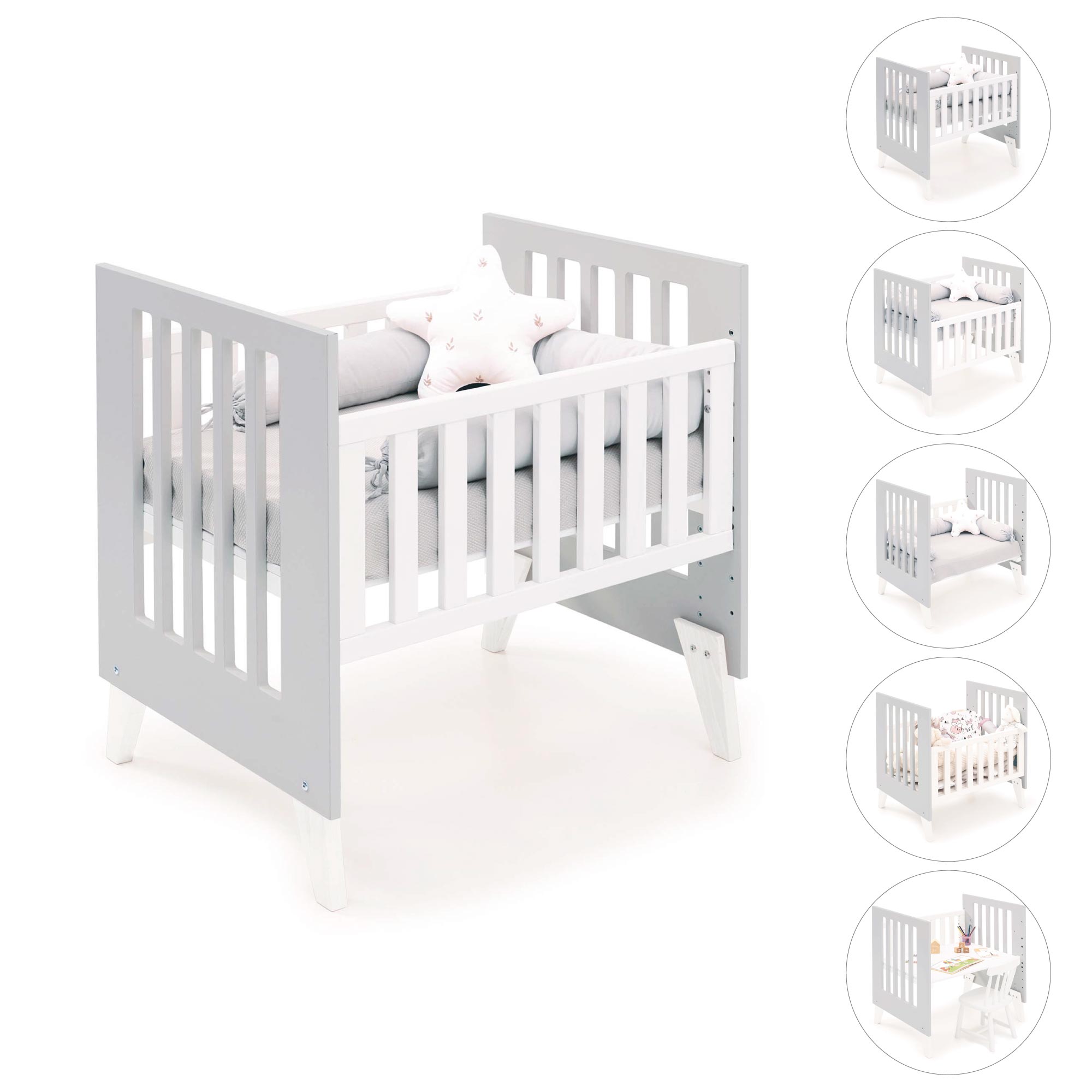 Minicuna 60x80 cm para colecho (5en1) blanca/gris · Nexo Uno Grey C187A-M7778