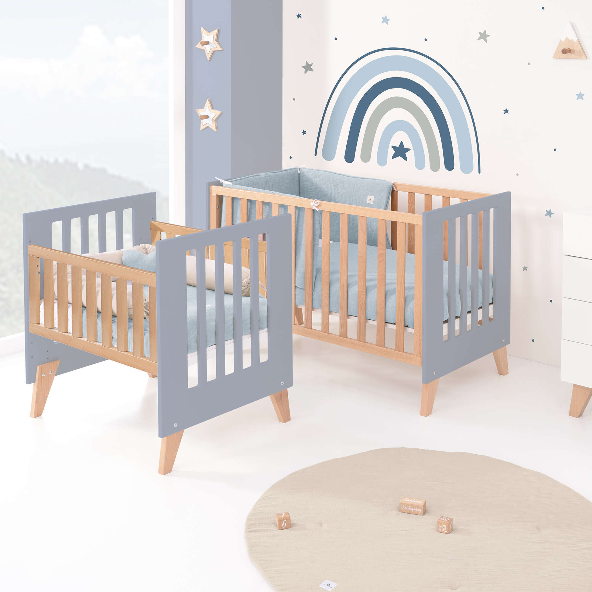 Minicuna convertible en cuna (7en1) madera/azul · Nexor Tre Blu denim C187RT-M4195