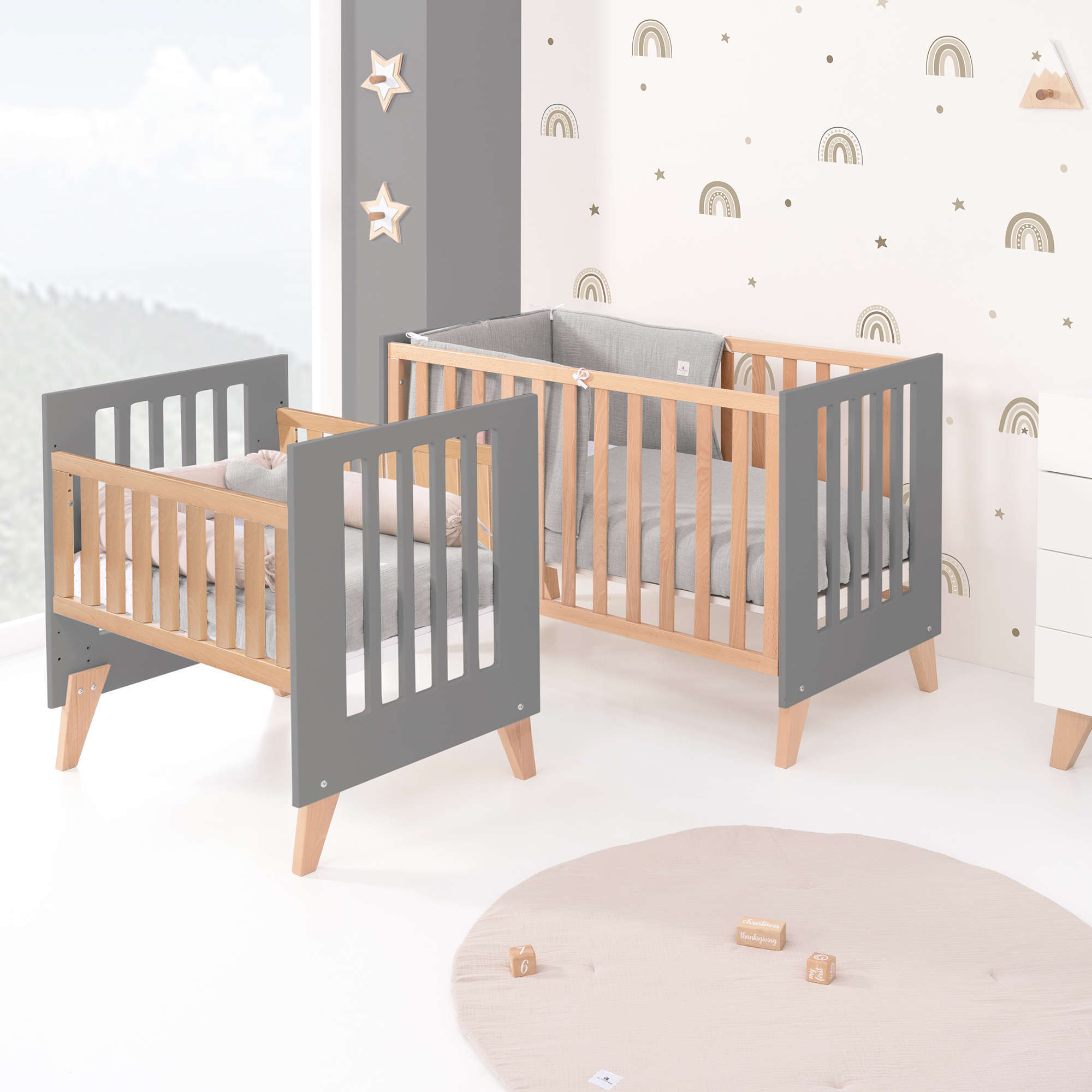 Minicuna convertible en cuna (7en1) madera/antracita · Nexor Tre Antracita C187RT-M5895