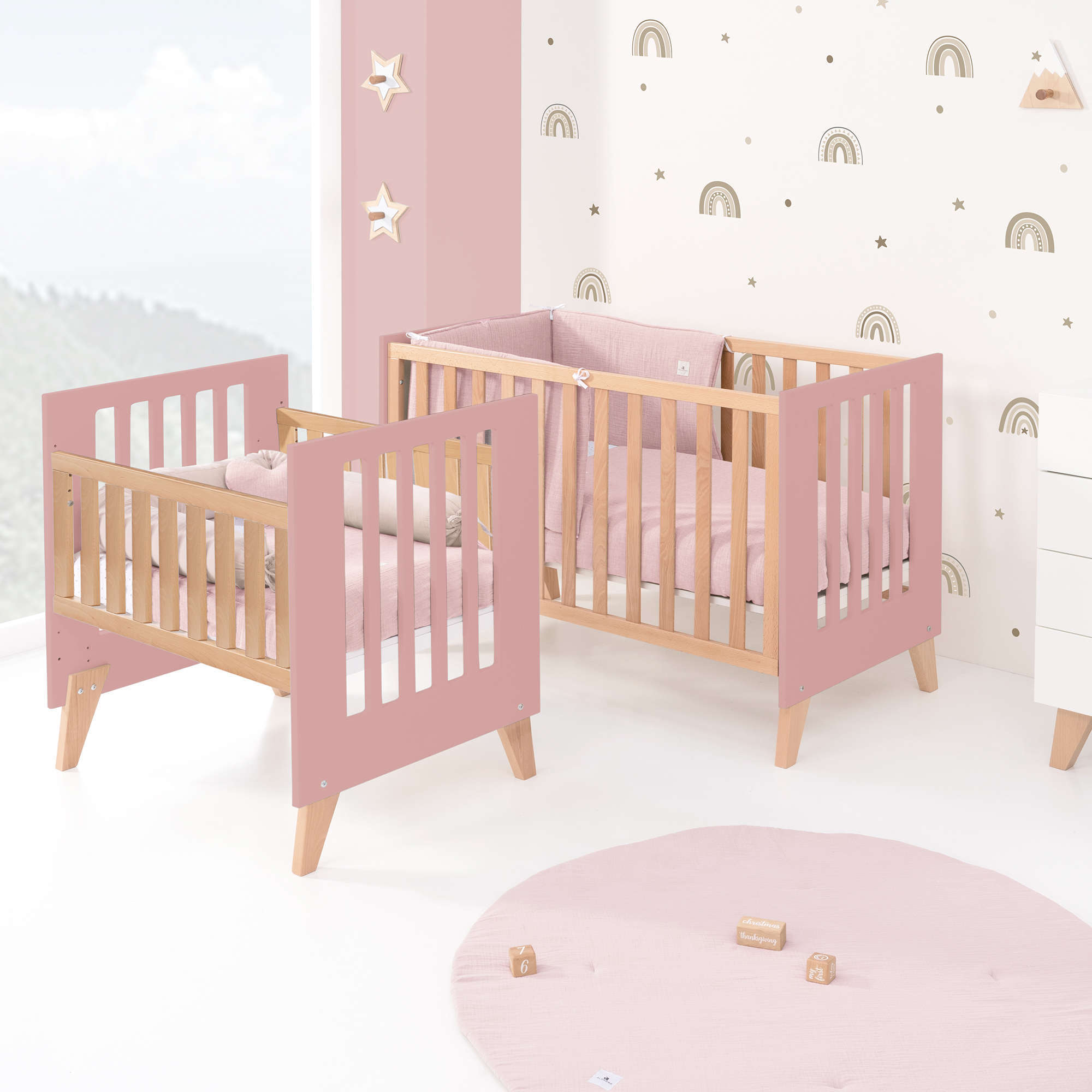 Minicuna convertible en cuna (7en1) madera/rosado · Nexor Tre Quarzo C187RT-M5995