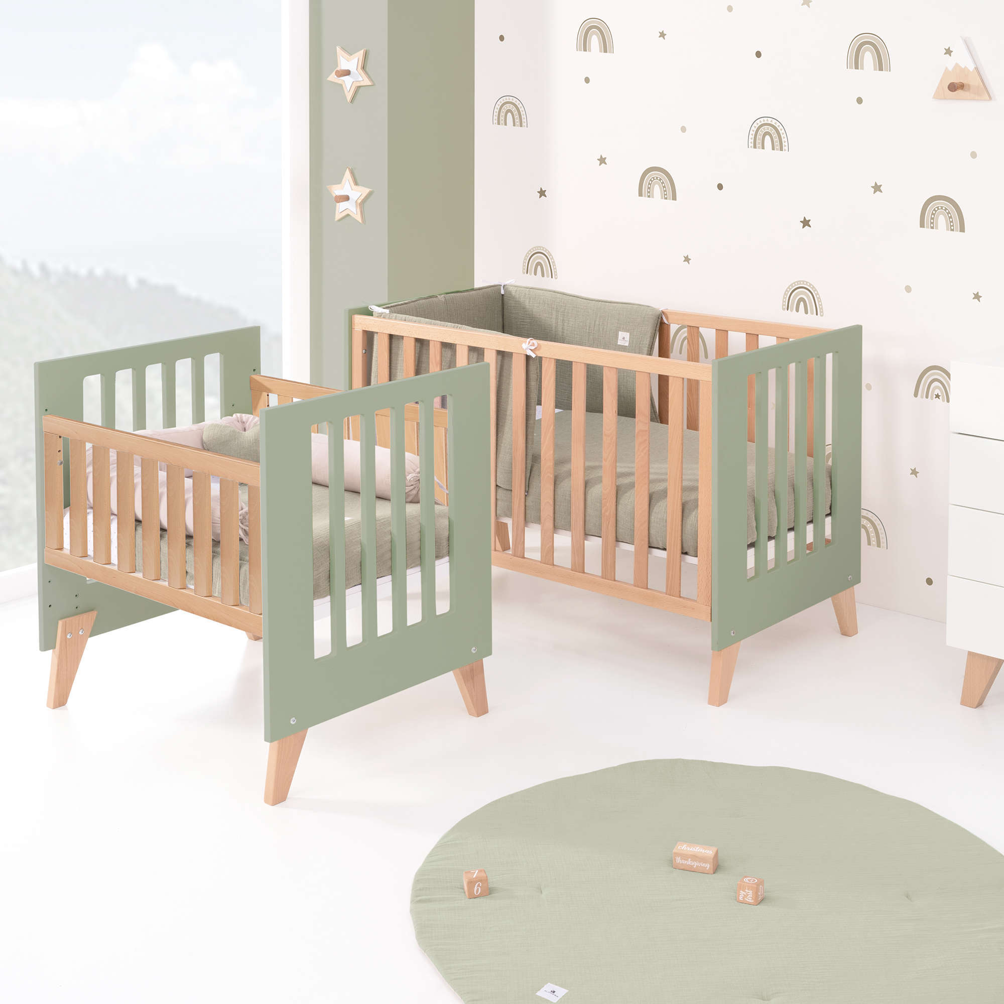 Minicuna convertible en cuna (7en1) madera/verde-oliva · Nexor Tre Erba C187RT-M5695