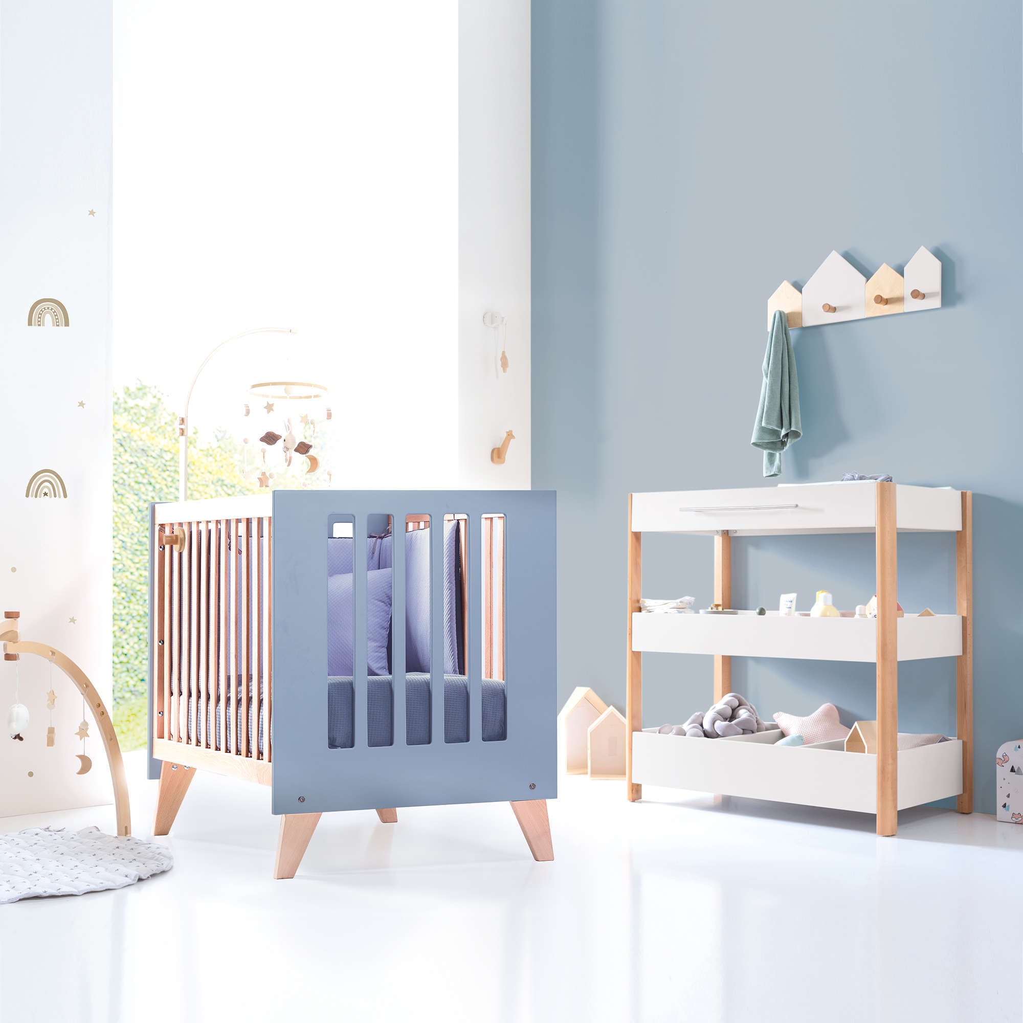 Minicuna convertible en cuna (7en1) madera/azul · Nexor Tre Blu denim C187RT-M4195