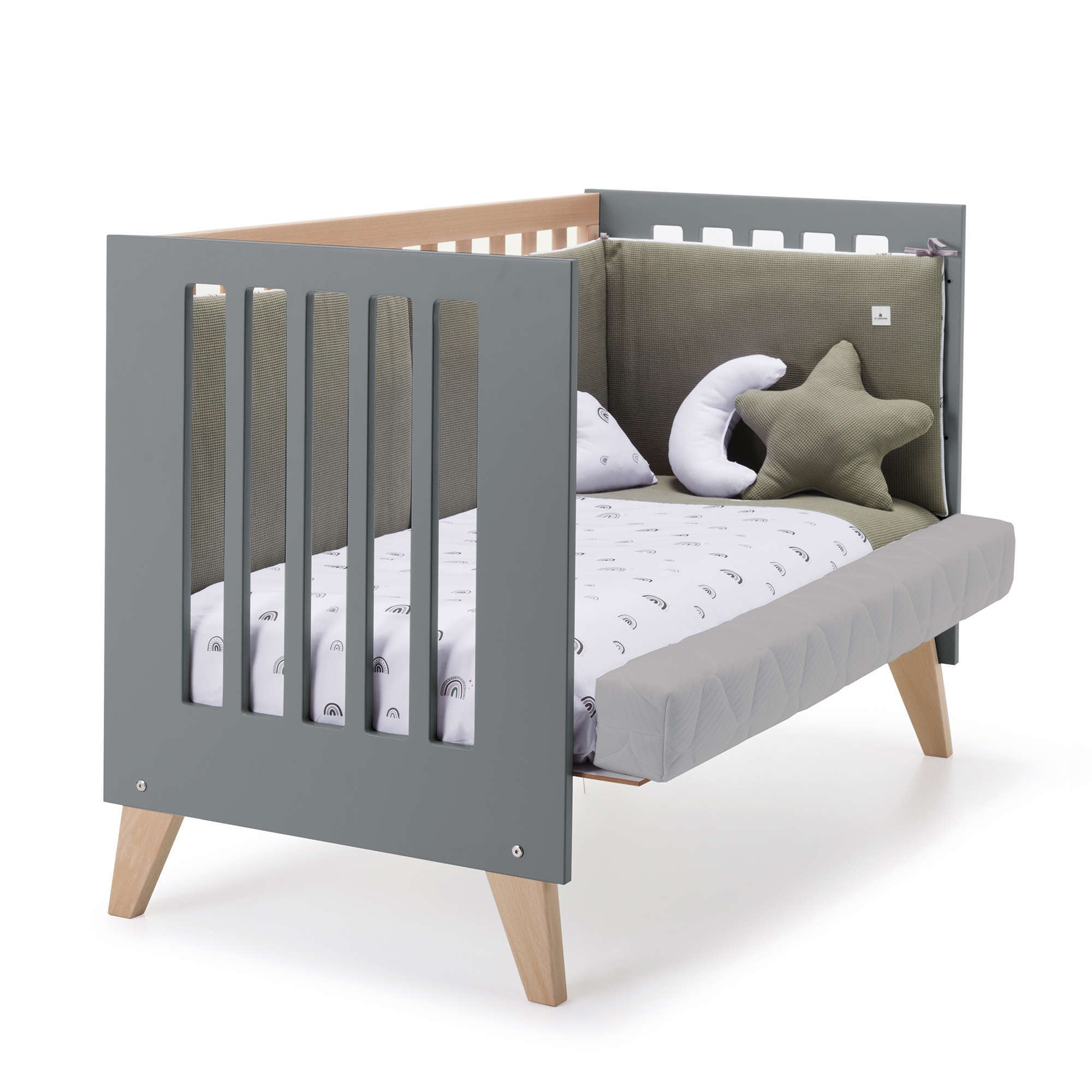 cuna evolutiva multiusos de madera en color gris