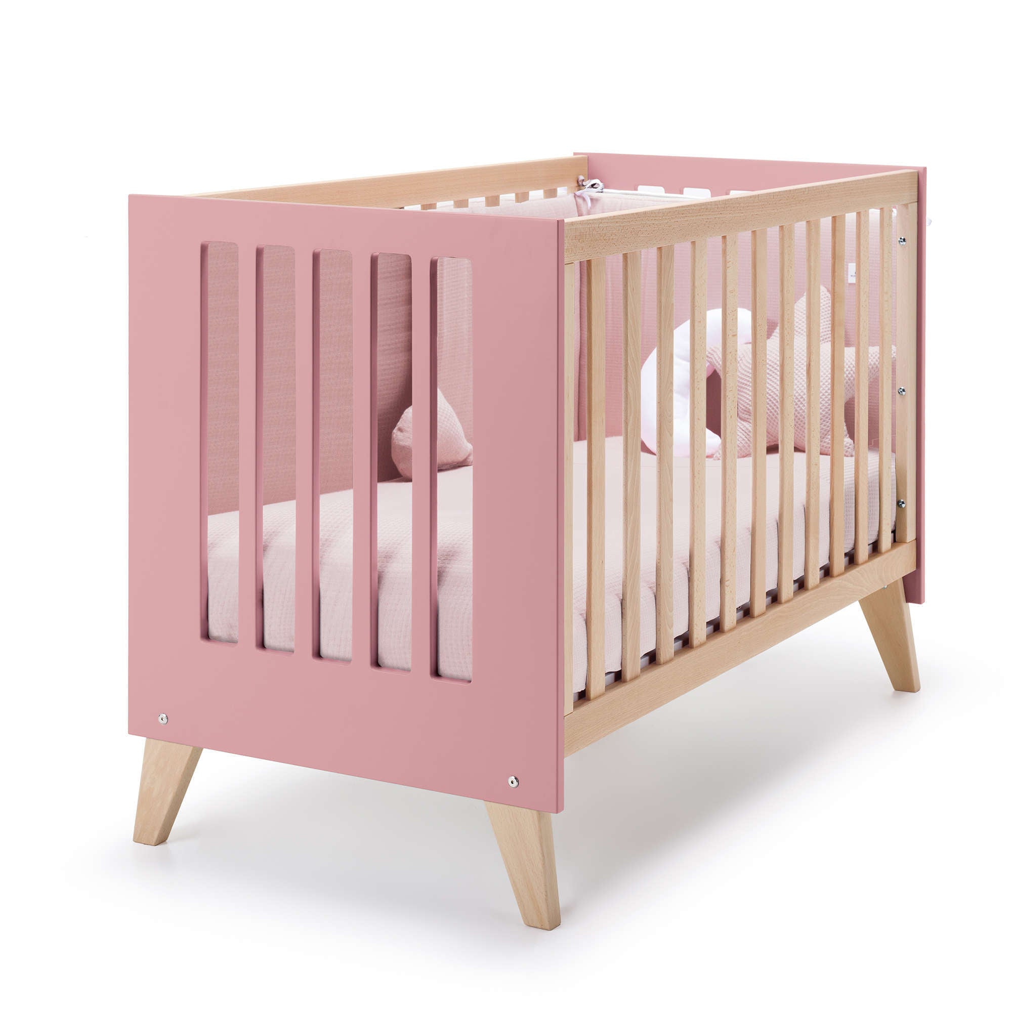 cuna evolutiva de madera y color rosa