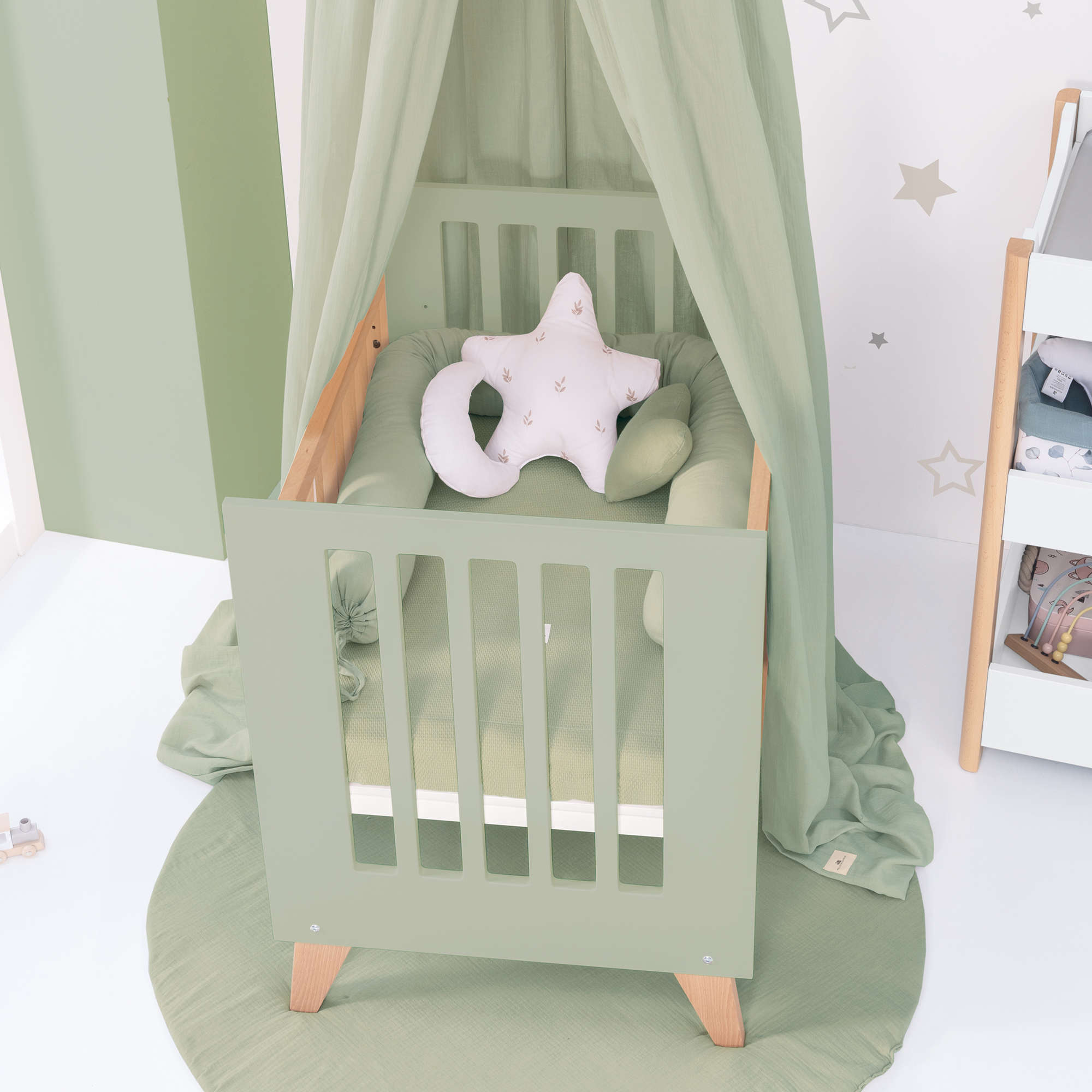 Minicuna colecho 60x80 cm (5en1) madera/verde-oliva · Nexor Uno Erba C187RA-M5695