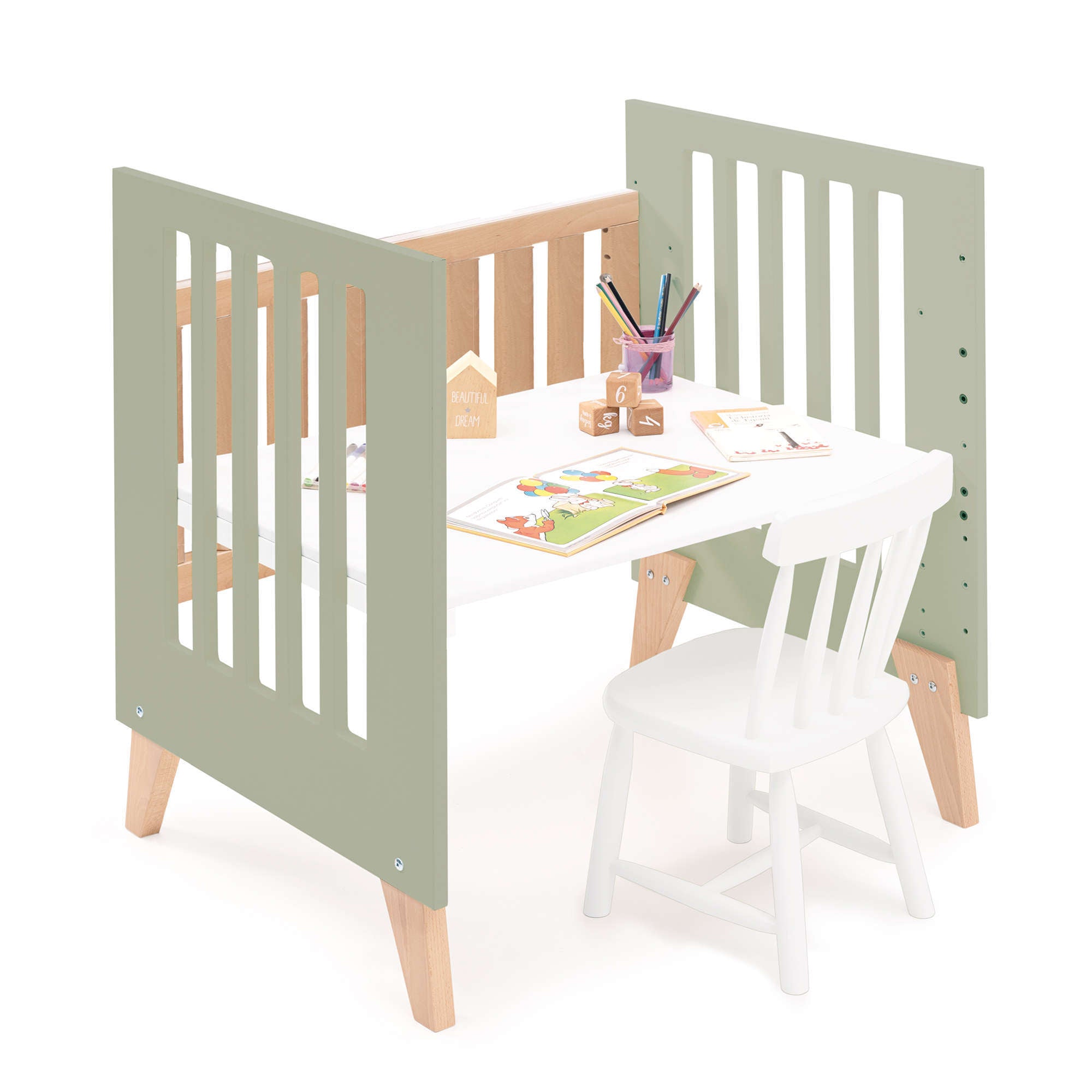 Minicuna convertible en cuna (7en1) madera/verde-oliva · Nexor Tre Erba C187RT-M5695