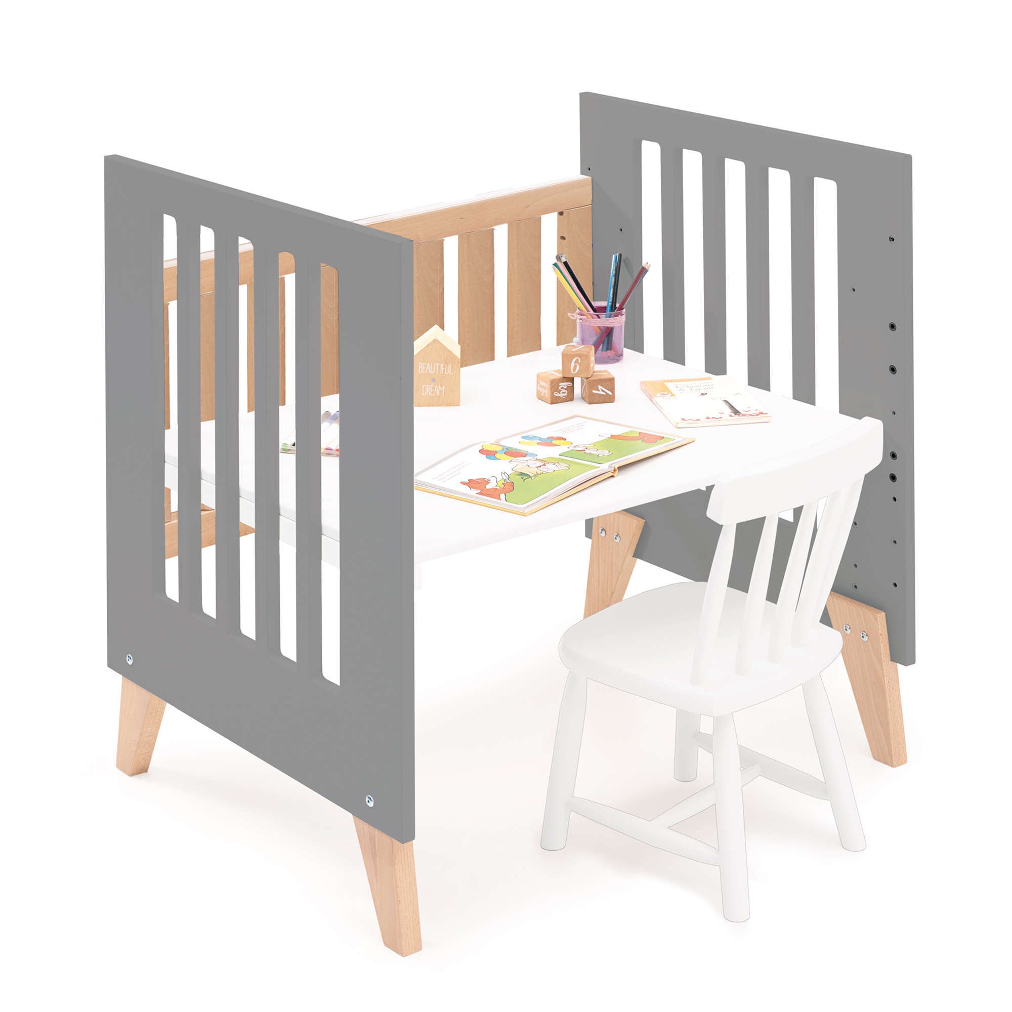 Minicuna convertible en cuna (7en1) madera/antracita · Nexor Tre Antracita C187RT-M5895