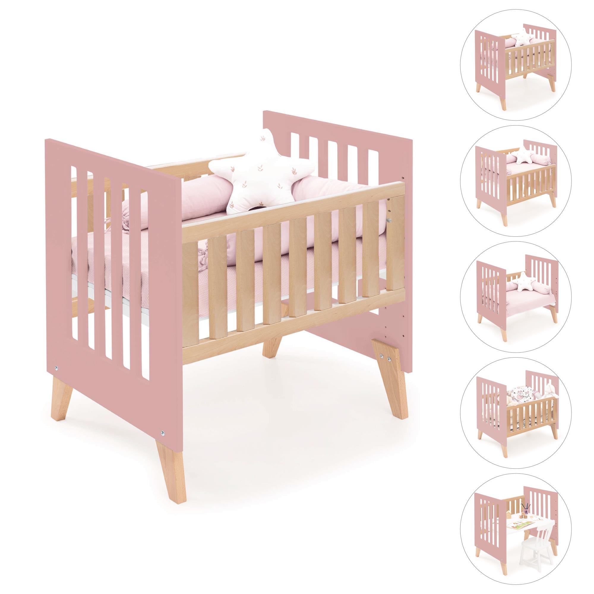 Minicuna colecho 60x80 cm (5en1) madera/rosado · Nexor Uno Quarzo C187RA-M5995
