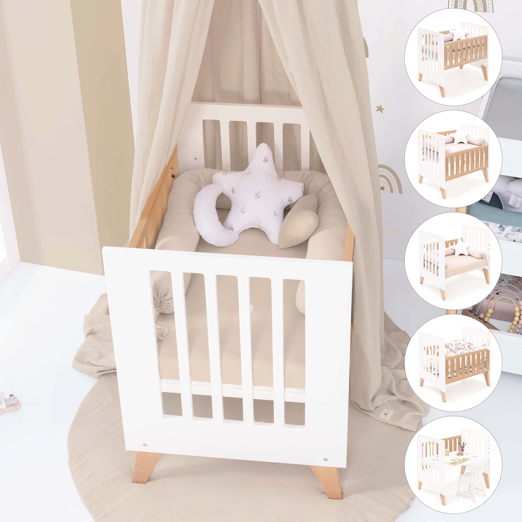 Minicuna colecho 60x80 cm (5en1) madera/blanca · Nexor Uno White C187RA-M7795