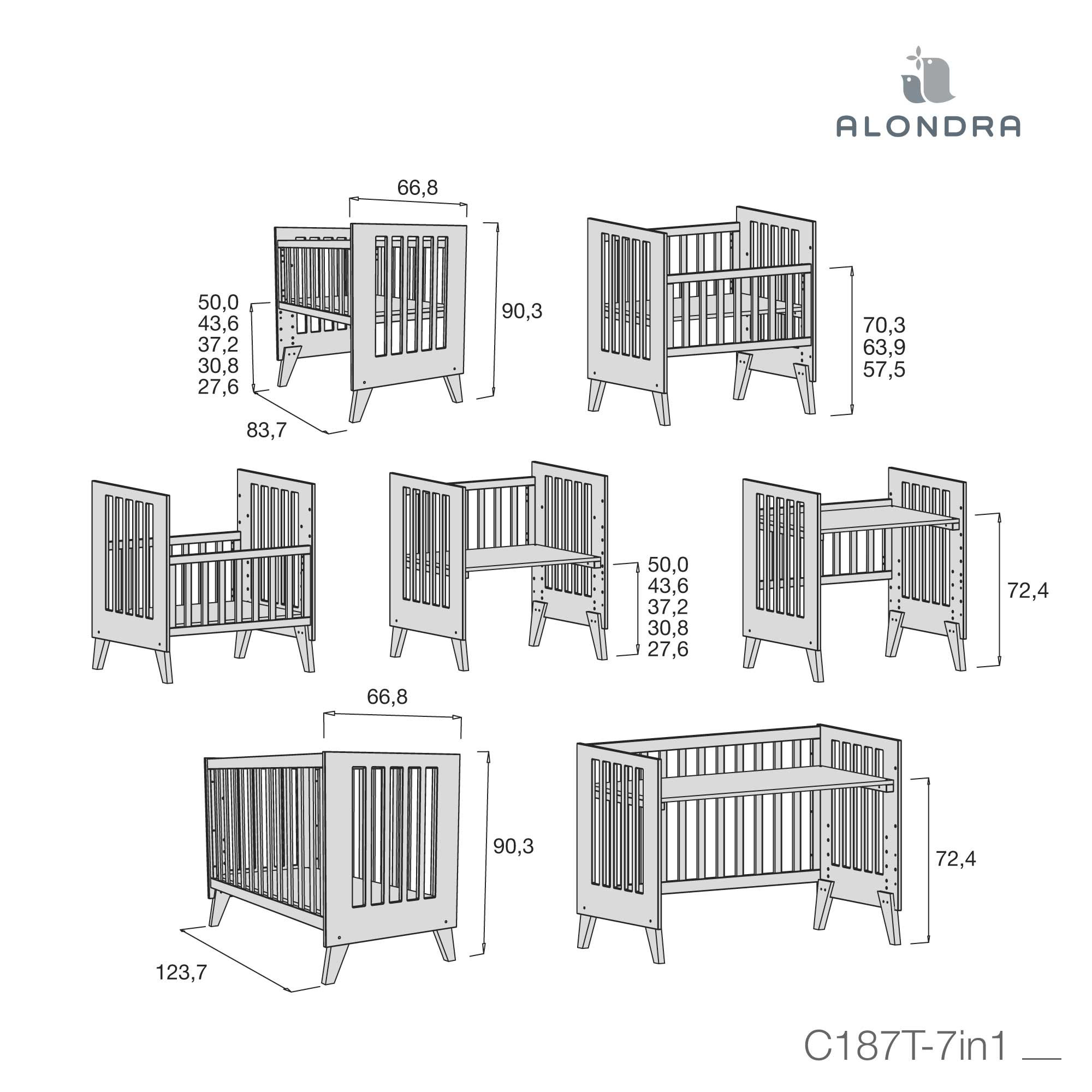 Minicuna y cuna todo en uno (7en1) blanca · Nexo Tre White C187T-M7700