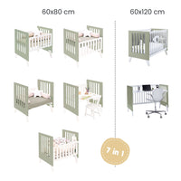 Minicuna y cuna todo en uno (7en1) blanca/verde-oliva · Nexo Tre Erba C187T-M7756
