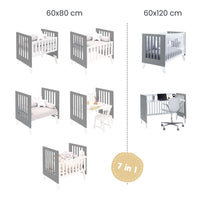 Minicuna y cuna todo en uno (7en1) blanca/antracita · Nexo Tre Antracita C187T-M7758