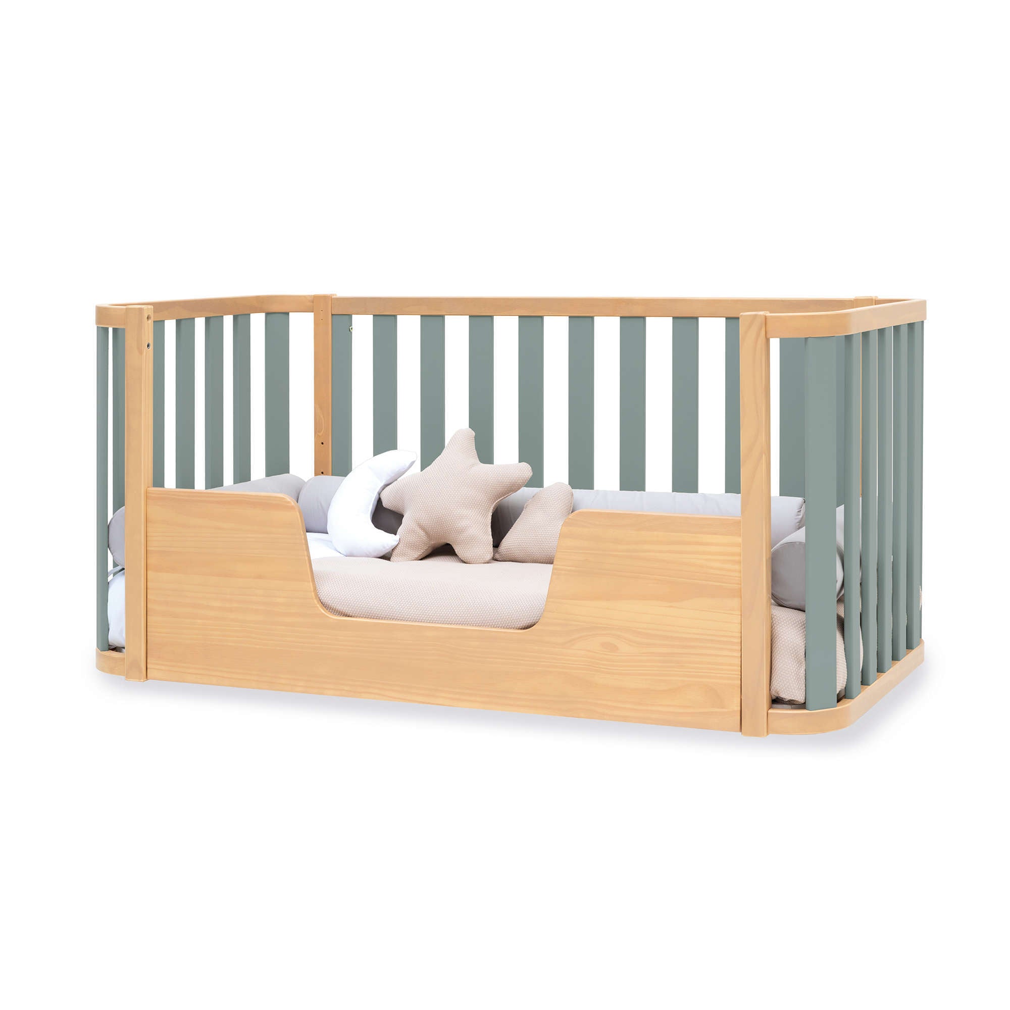 Cuna-cama-escritorio 70x140 cm (3en1) madera/verde · Crea Plus Due C350-M5057