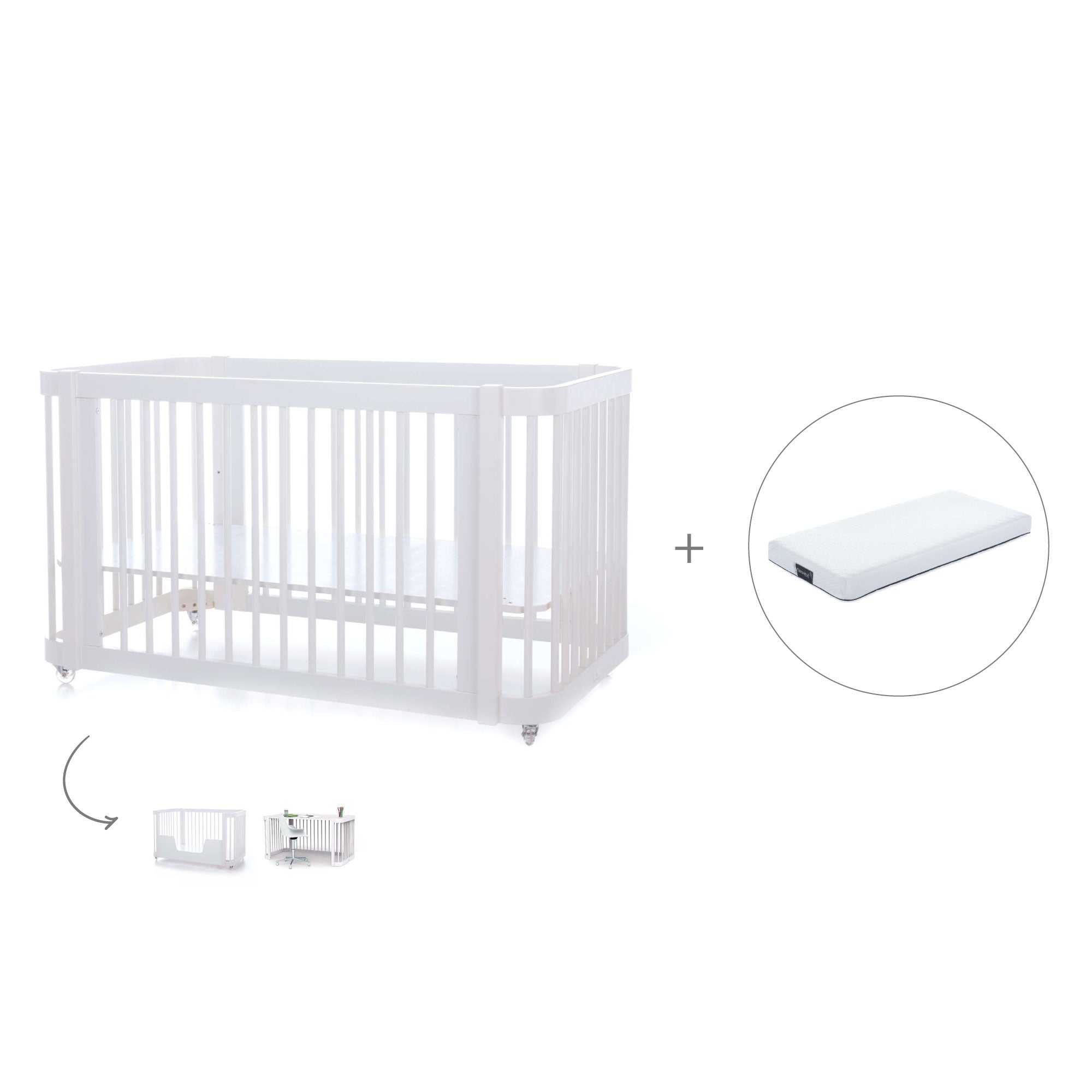 Cuna-Cama para bebé 70x140 cm (3en1) blanca · Crea Due Bianco C300-M1100