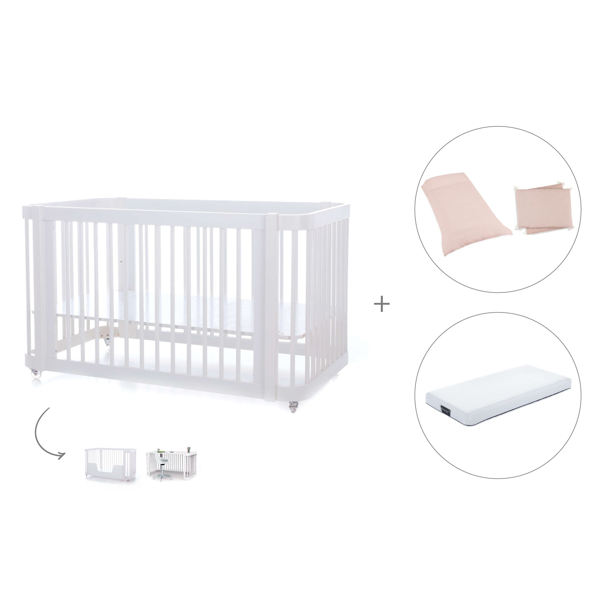 Cuna-Cama para bebé 70x140 cm (3en1) blanca · Crea Due Bianco C300-M1100
