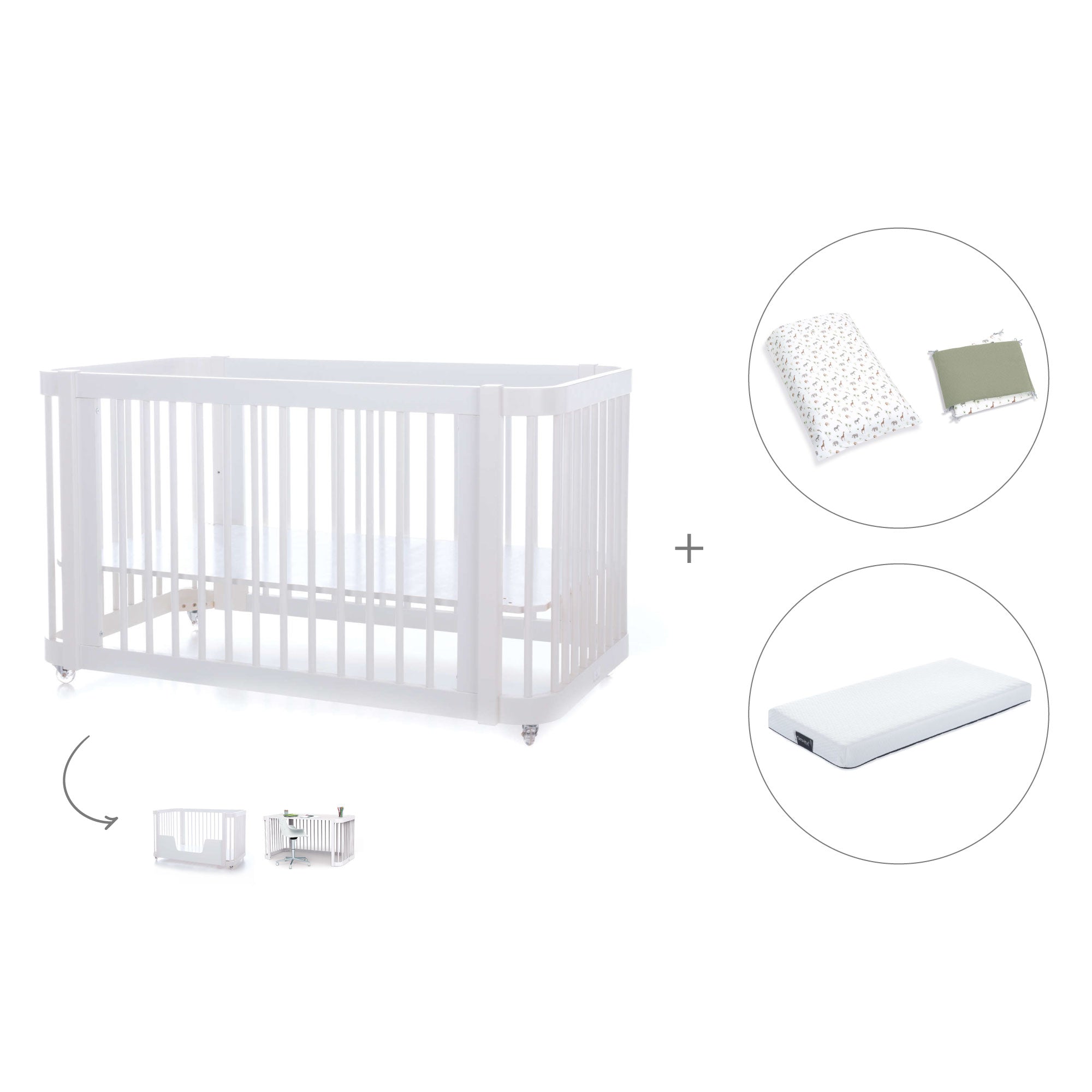 Cuna-Cama para bebé 70x140 cm (3en1) blanca · Crea Due Bianco C300-M1100