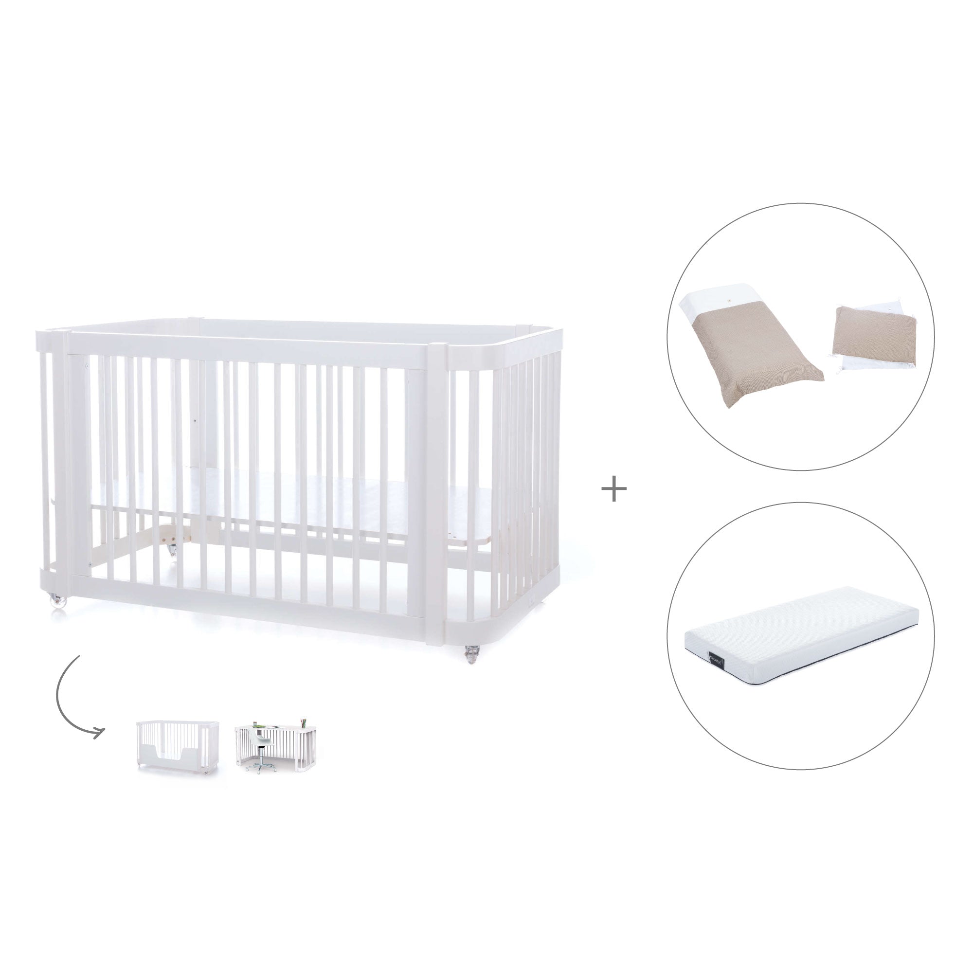 Cuna-Cama para bebé 70x140 cm (3en1) blanca · Crea Due Bianco C300-M1100
