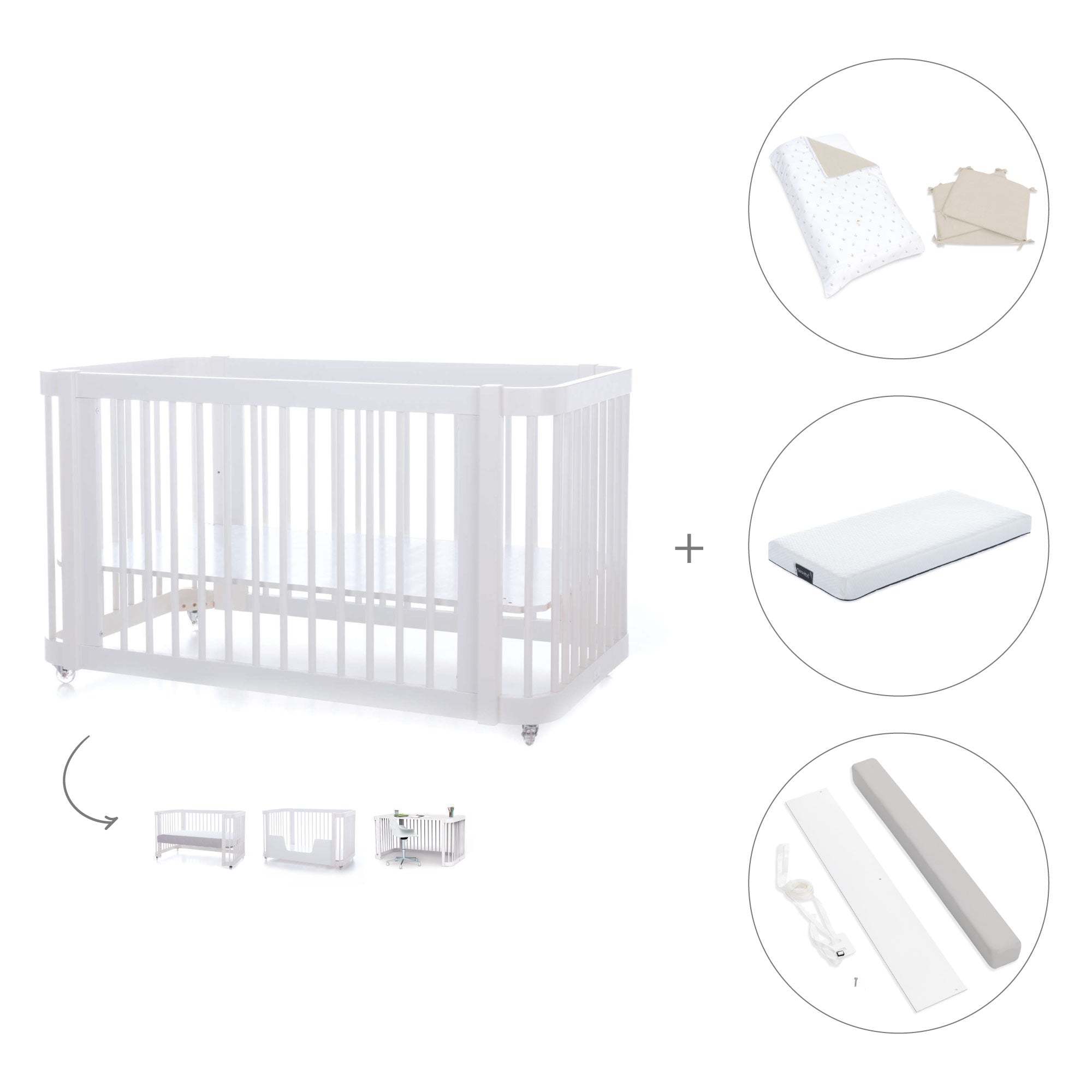 Cuna-Cama para bebé 70x140 cm (3en1) blanca · Crea Due Bianco C300-M1100
