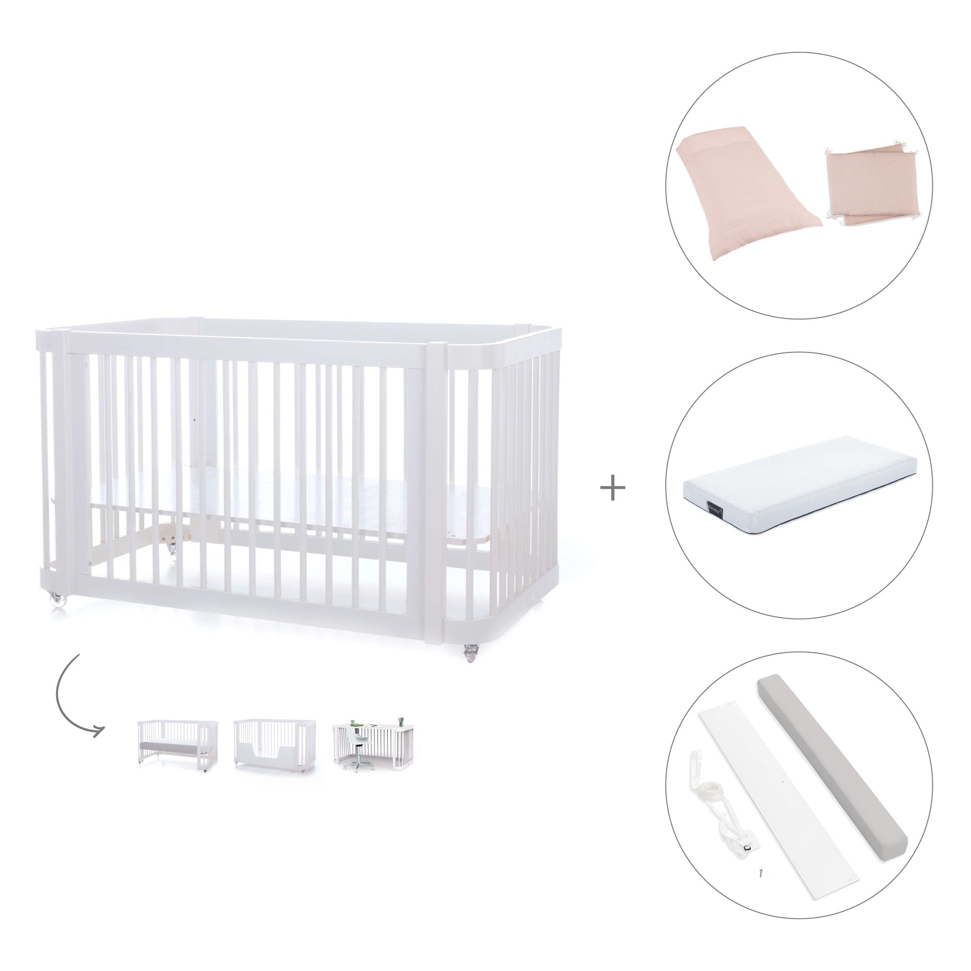 Cuna-Cama para bebé 70x140 cm (3en1) blanca · Crea Due Bianco C300-M1100