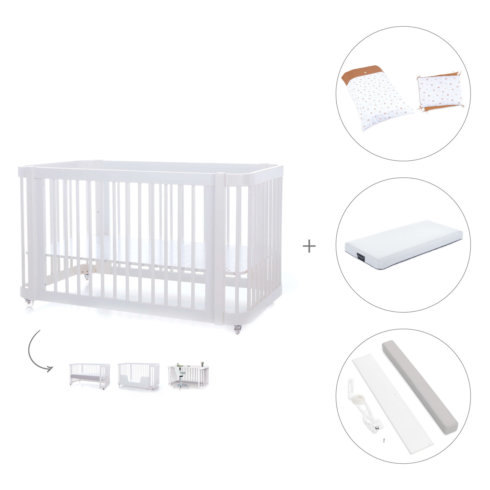 Cuna-Cama para bebé 70x140 cm (3en1) blanca · Crea Due Bianco C300-M1100