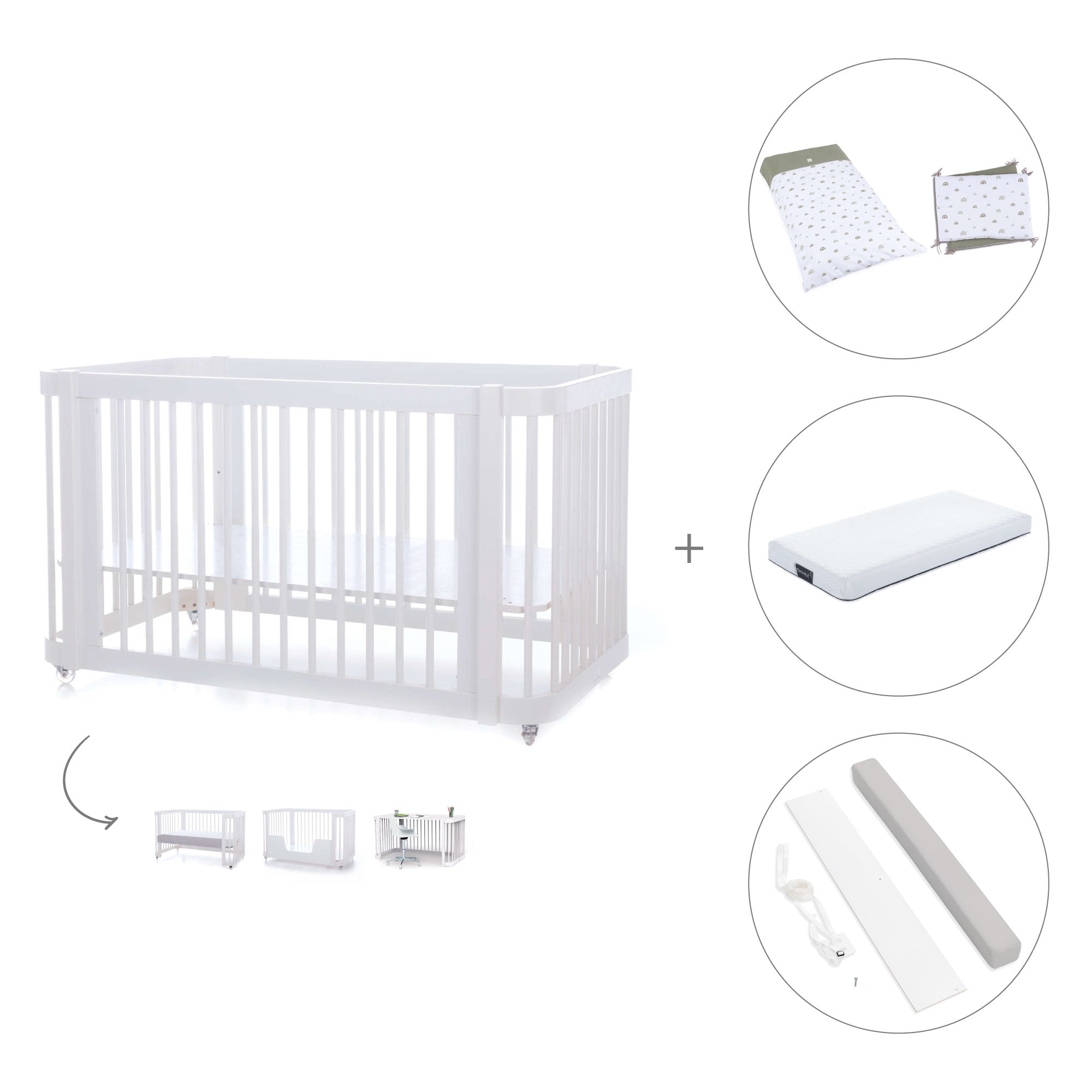 Cuna-Cama para bebé 70x140 cm (3en1) blanca · Crea Due Bianco C300-M1100