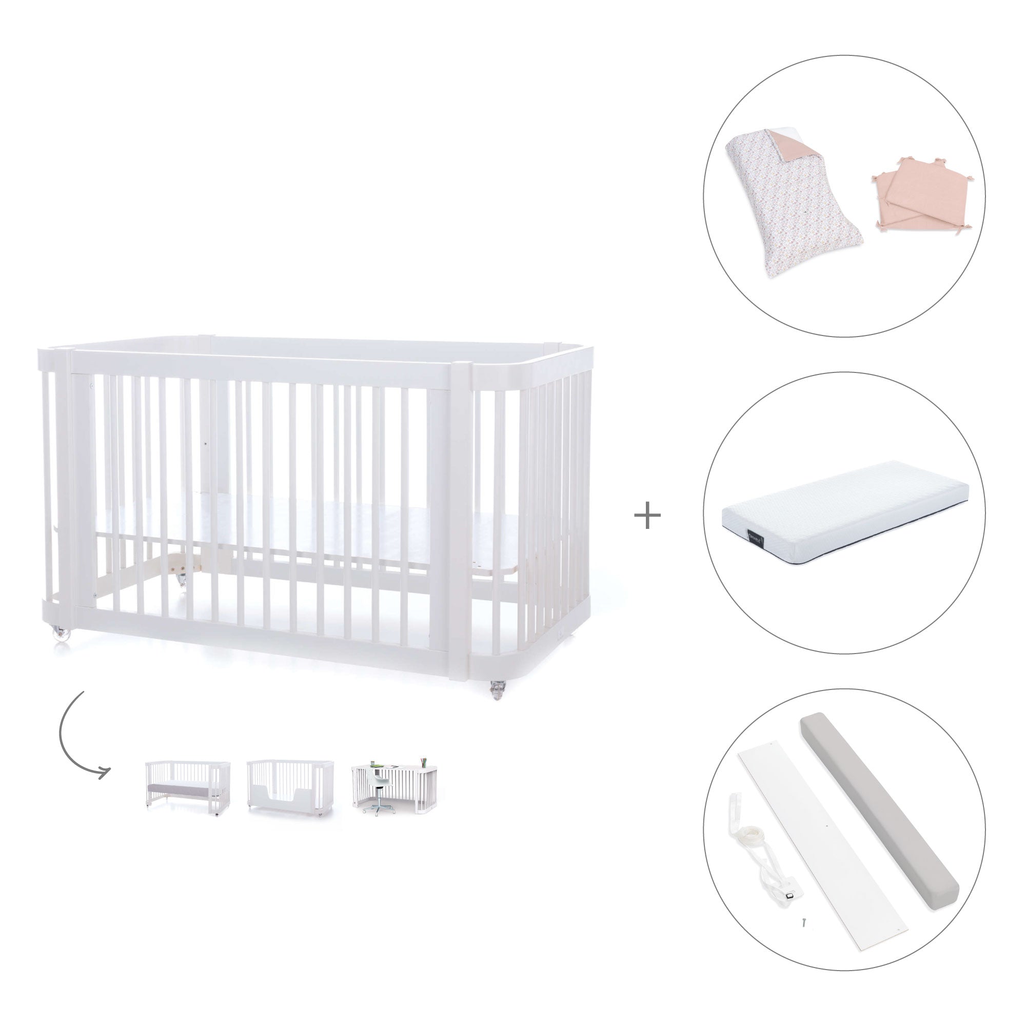 Cuna-Cama para bebé 70x140 cm (3en1) blanca · Crea Due Bianco C300-M1100