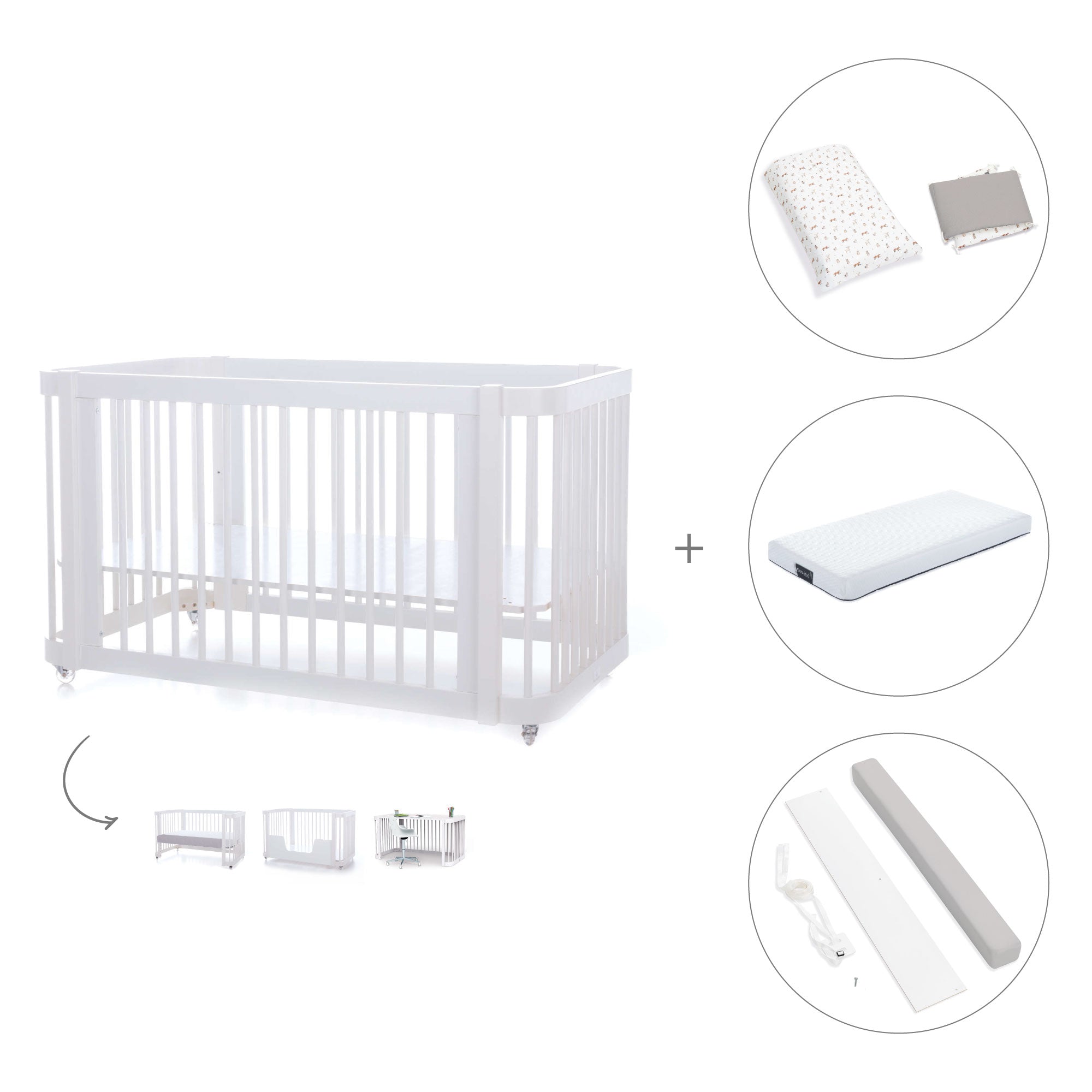Cuna-Cama para bebé 70x140 cm (3en1) blanca · Crea Due Bianco C300-M1100