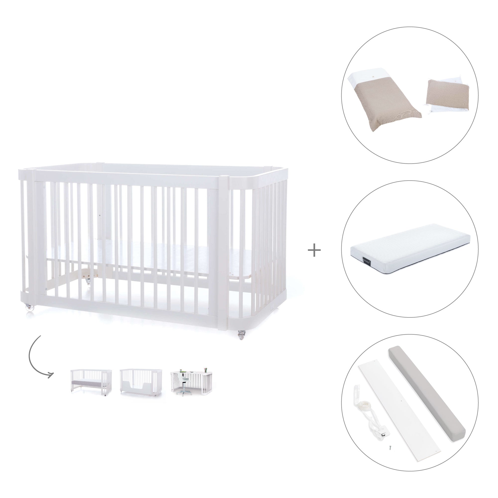 Cuna-Cama para bebé 70x140 cm (3en1) blanca · Crea Due Bianco C300-M1100