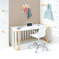 Escritorio infantil para niños y niñas, en blanco y madera