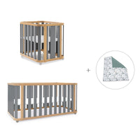 Minicuna-cuna-cama-escritorio (4en1) madera/gris · Crea Plus Tre C351-M5058