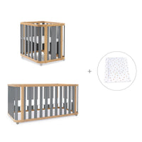 Minicuna-cuna-cama-escritorio (4en1) madera/gris · Crea Plus Tre C351-M5058
