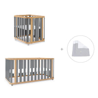 Minicuna-cuna-cama-escritorio (4en1) madera/gris · Crea Plus Tre C351-M5058