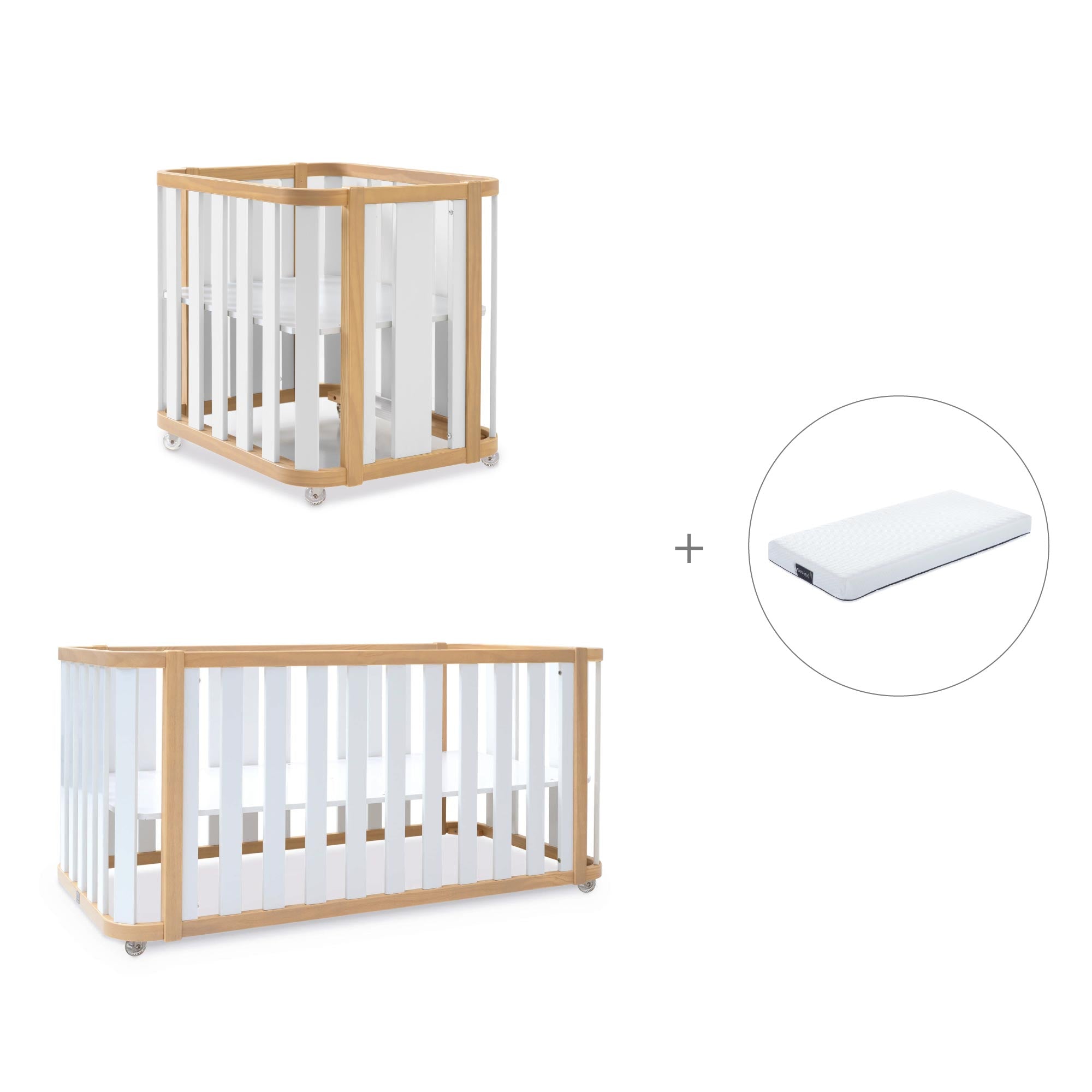 Minicuna-cuna-cama-escritorio (4en1) madera/blanco · Crea Plus Tre C351-M5011