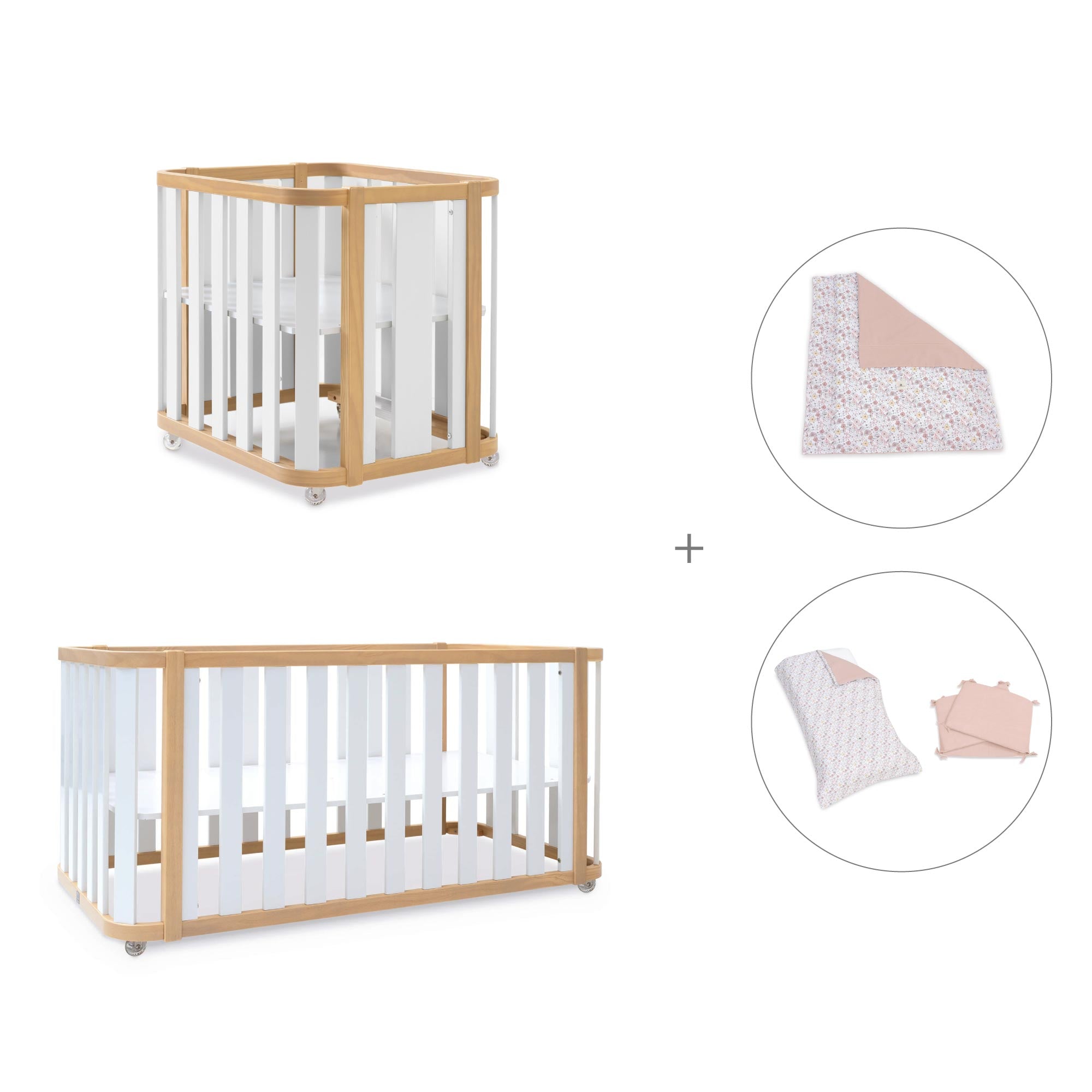 Minicuna-cuna-cama-escritorio (4en1) madera/blanco · Crea Plus Tre C351-M5011