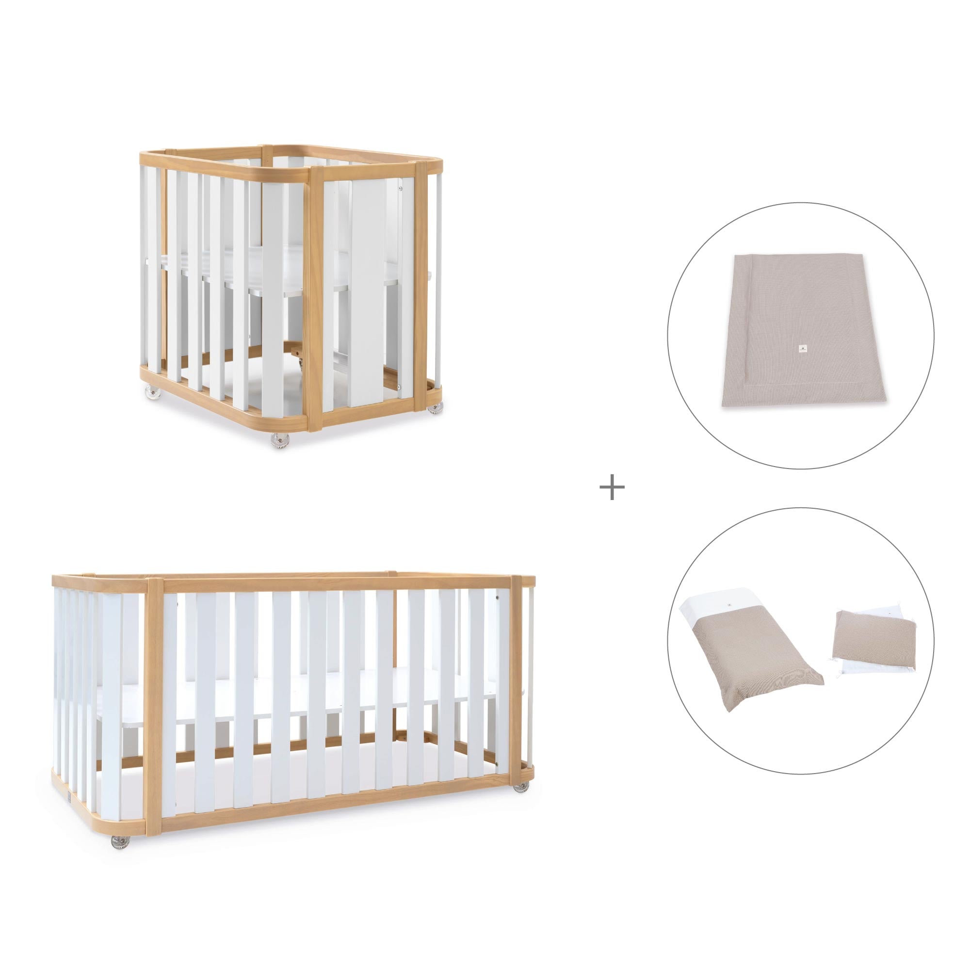 Minicuna-cuna-cama-escritorio (4en1) madera/blanco · Crea Plus Tre C351-M5011