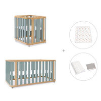 Minicuna-cuna-cama-escritorio (4en1) madera/verde · Crea Plus Tre C351-M5057