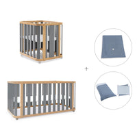 Minicuna-cuna-cama-escritorio (4en1) madera/gris · Crea Plus Tre C351-M5058