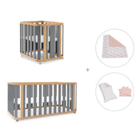 Minicuna-cuna-cama-escritorio (4en1) madera/gris · Crea Plus Tre C351-M5058