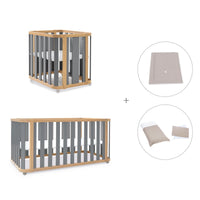 Minicuna-cuna-cama-escritorio (4en1) madera/gris · Crea Plus Tre C351-M5058