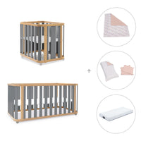 Minicuna-cuna-cama-escritorio (4en1) madera/gris · Crea Plus Tre C351-M5058