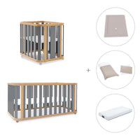 Minicuna-cuna-cama-escritorio (4en1) madera/gris · Crea Plus Tre C351-M5058