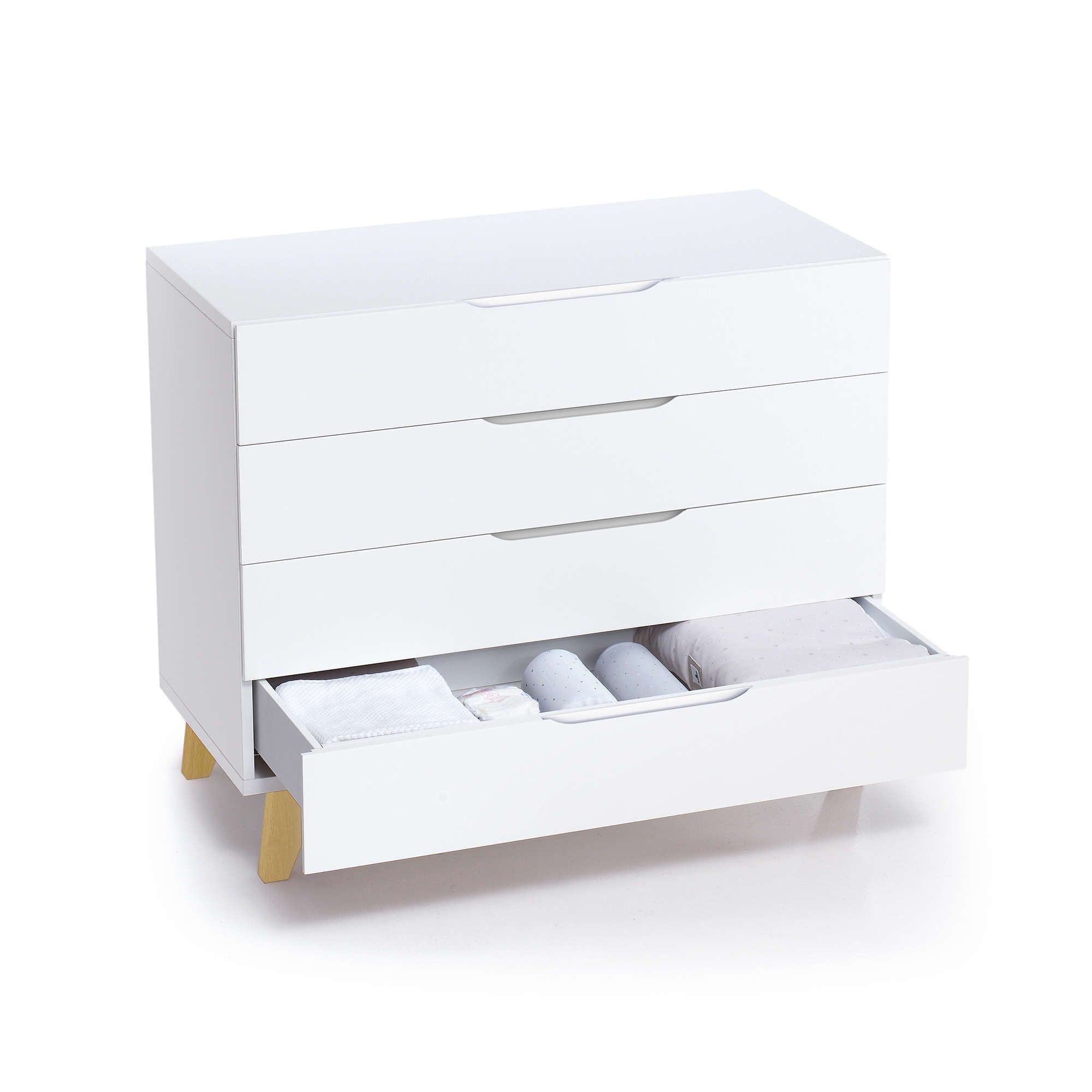 Cómoda bebé (4 cajones) con patas de madera · Nomad D247R