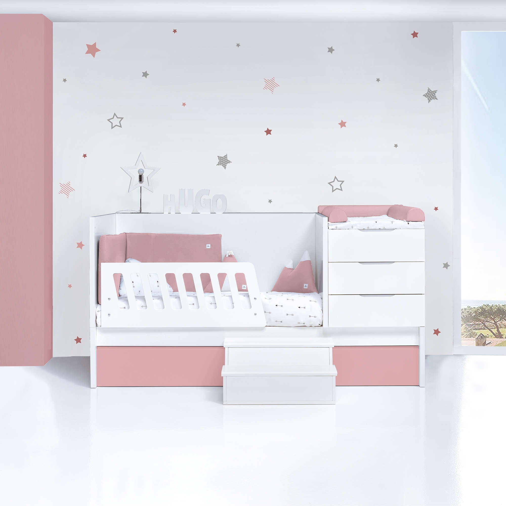 Cuna convertible 70x140 cm blanca/rosa · Sero More Quarzo K546-M7759