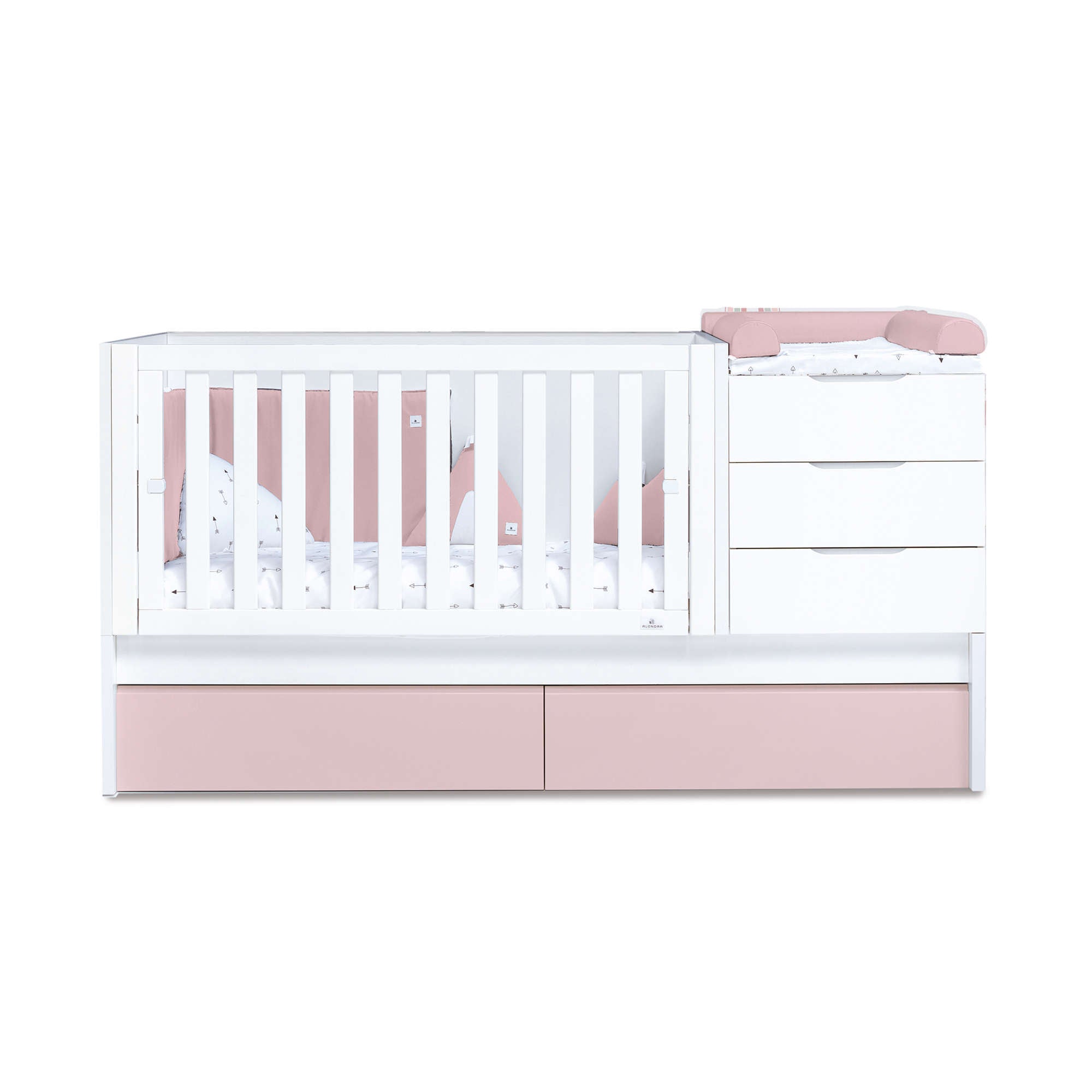 Cuna convertible 70x140 cm blanca/rosa claro · Sero More Flamingo K546-M7742