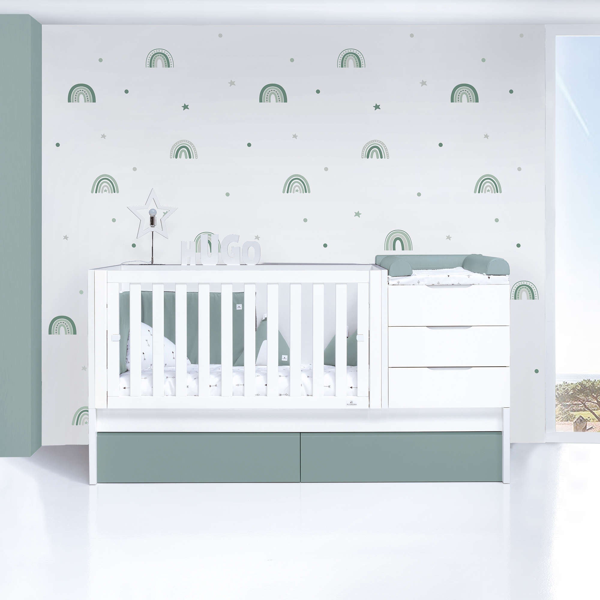 Cuna convertible 70x140 cm blanca/eucalipto · Sero More Eucalyptus K546-M7757