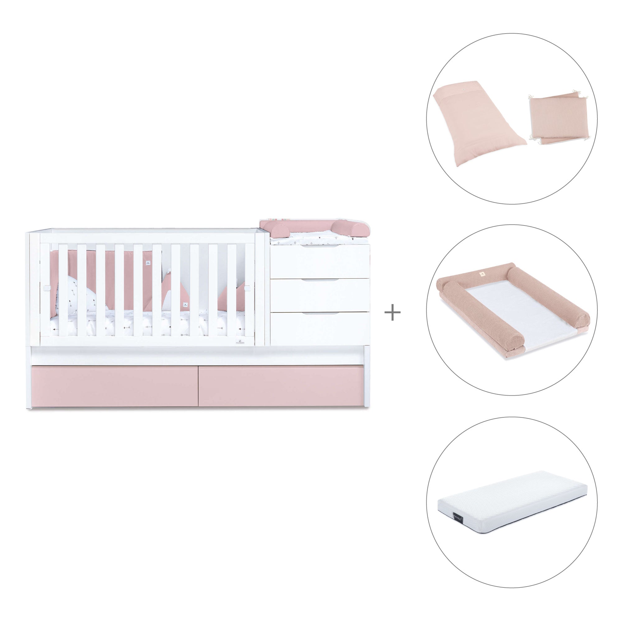 Cuna convertible 70x140 cm blanca/rosa claro · Sero More Flamingo K546-M7742